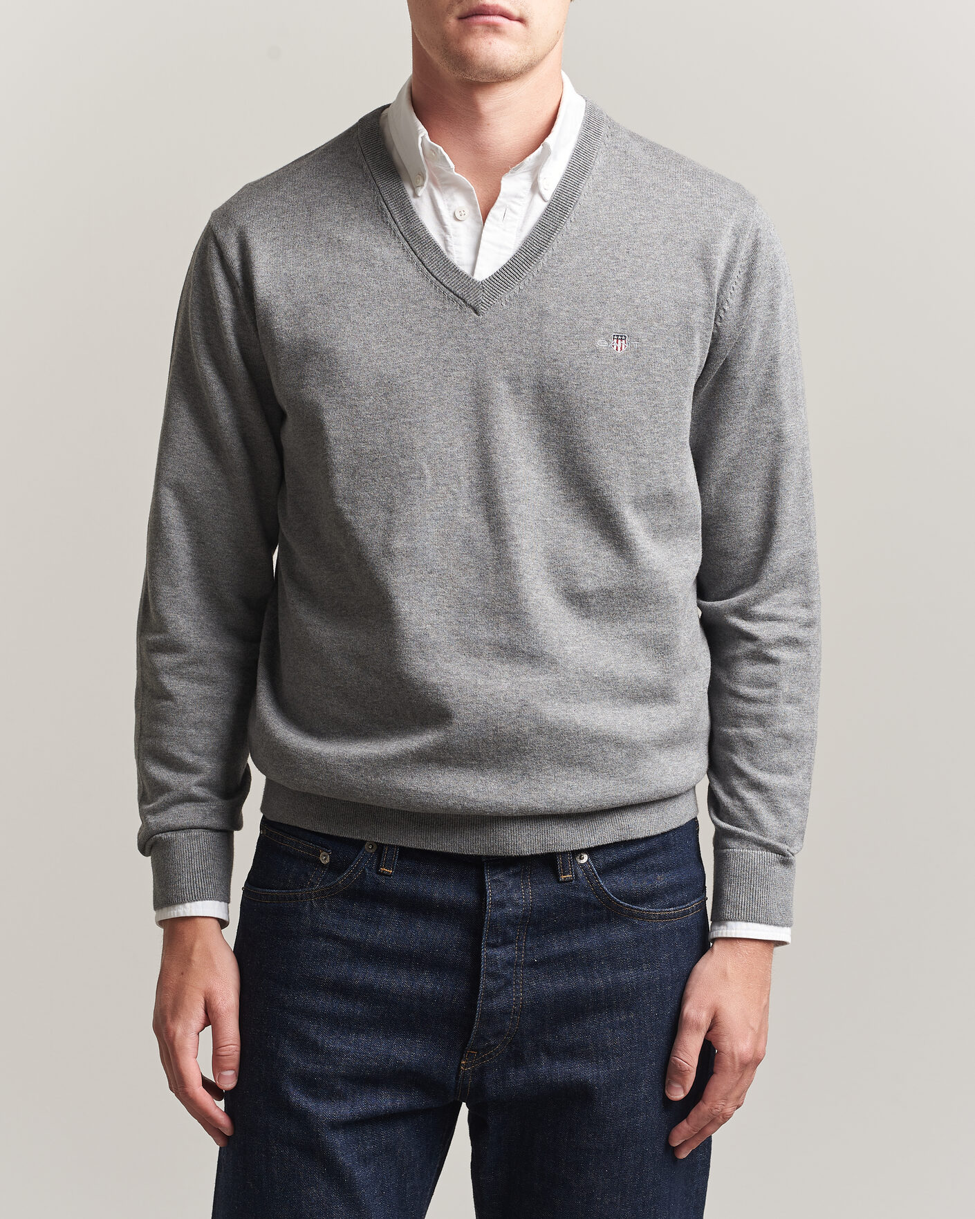 Herre | Gensere | Gant | Classic Cotton V-Neck Dark Grey Melange