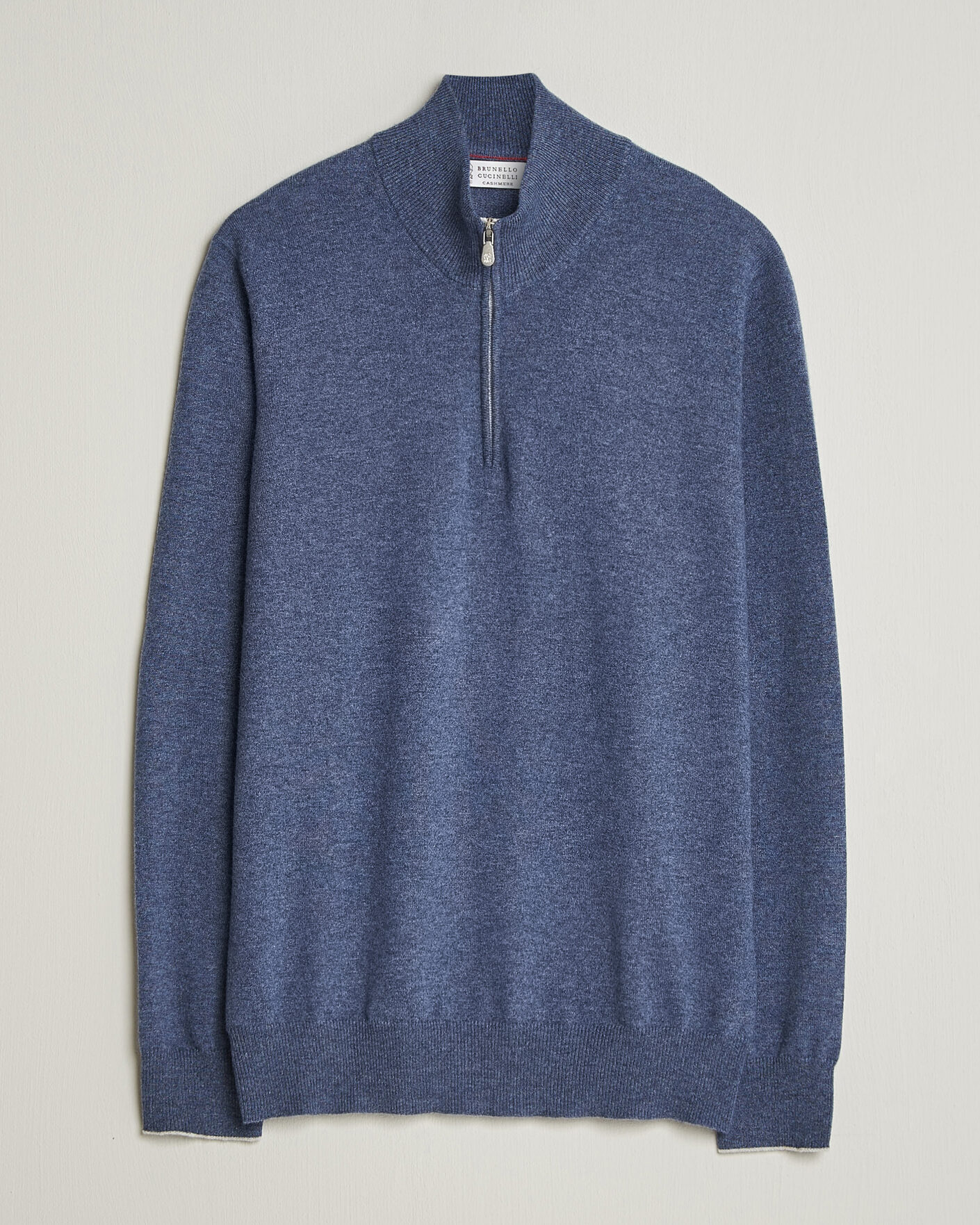 Herre | Gensere | Brunello Cucinelli | 2 Ply Cashmere Half Zip Denim Blue