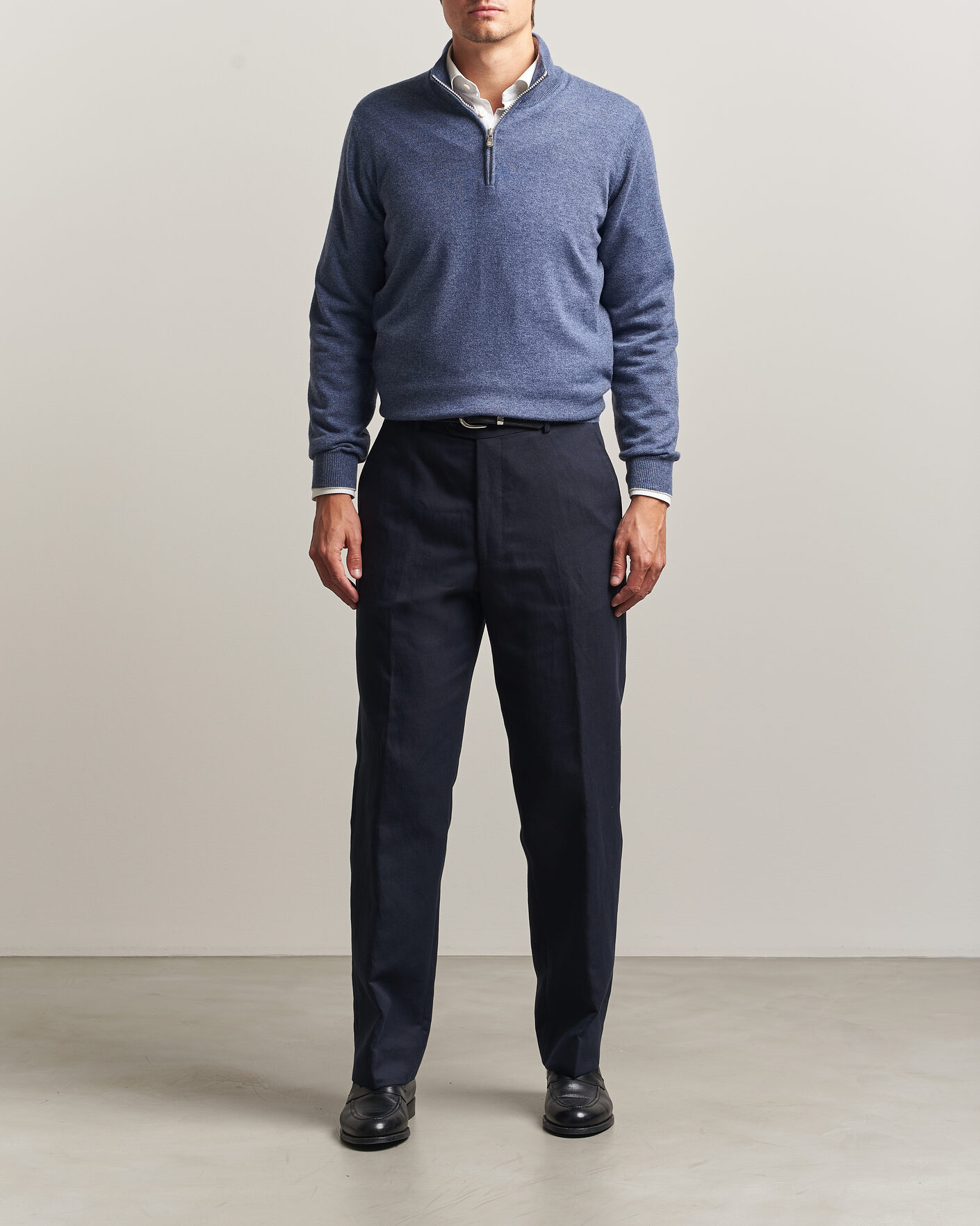 Herre | Gensere | Brunello Cucinelli | 2 Ply Cashmere Half Zip Denim Blue