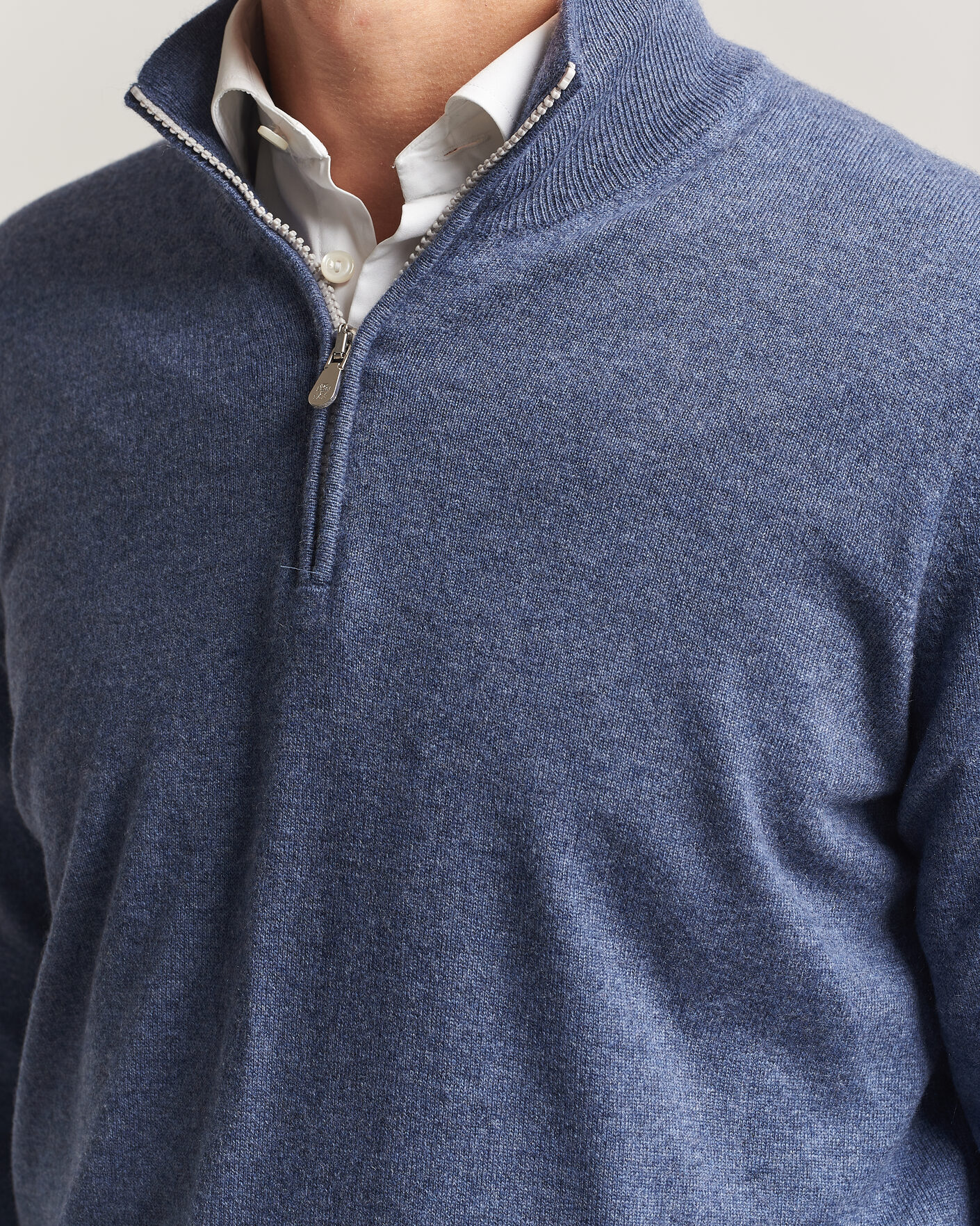 Herre | Gensere | Brunello Cucinelli | 2 Ply Cashmere Half Zip Denim Blue