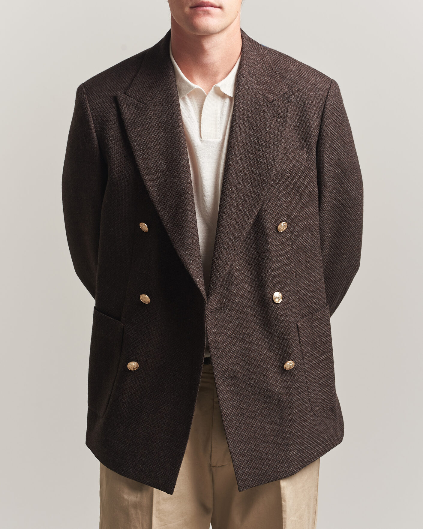 Herre | Dressjakker | Gant | Wool Textured Double Breasted Blazer Black Brown