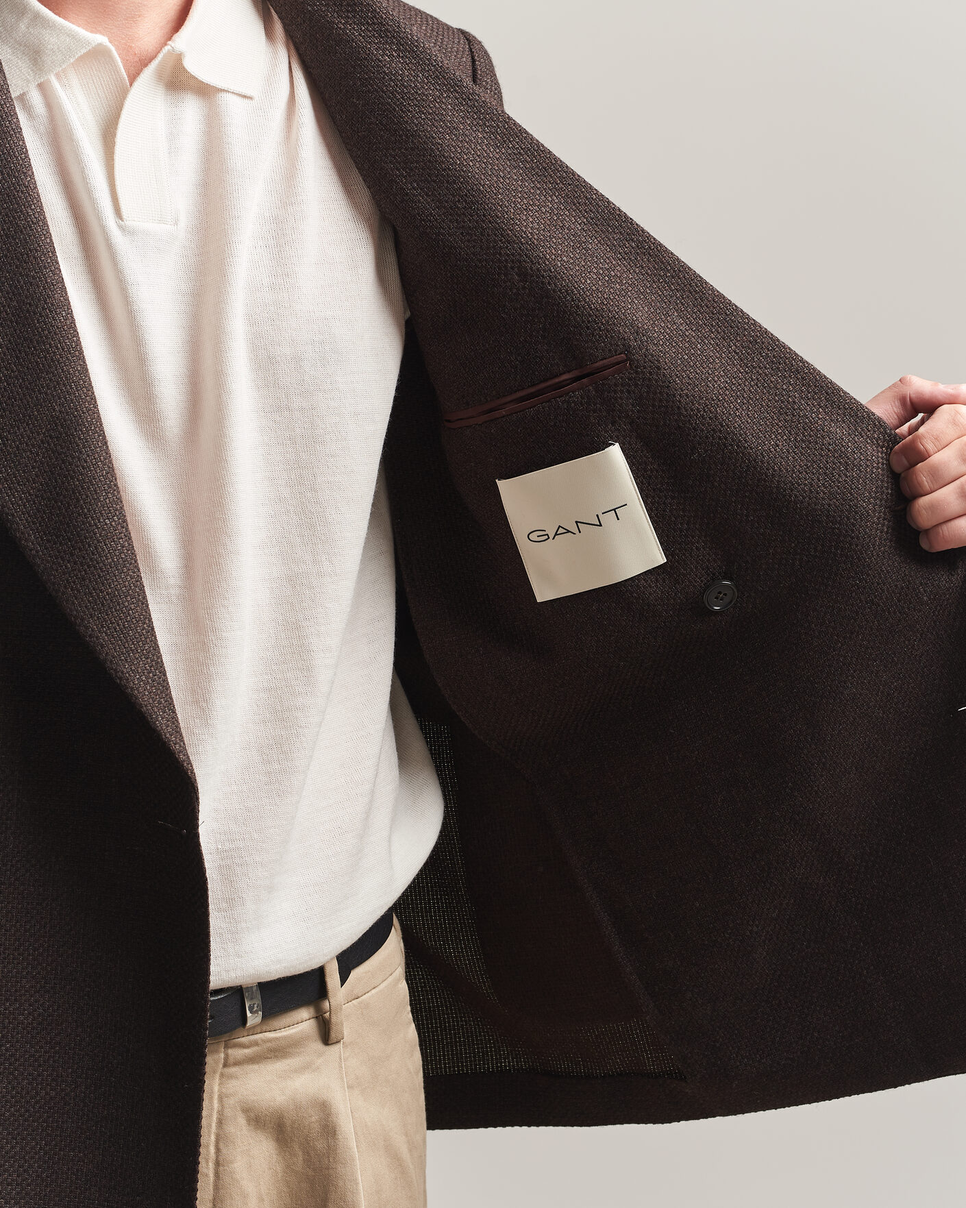 Herre | Dressjakker | Gant | Wool Textured Double Breasted Blazer Black Brown