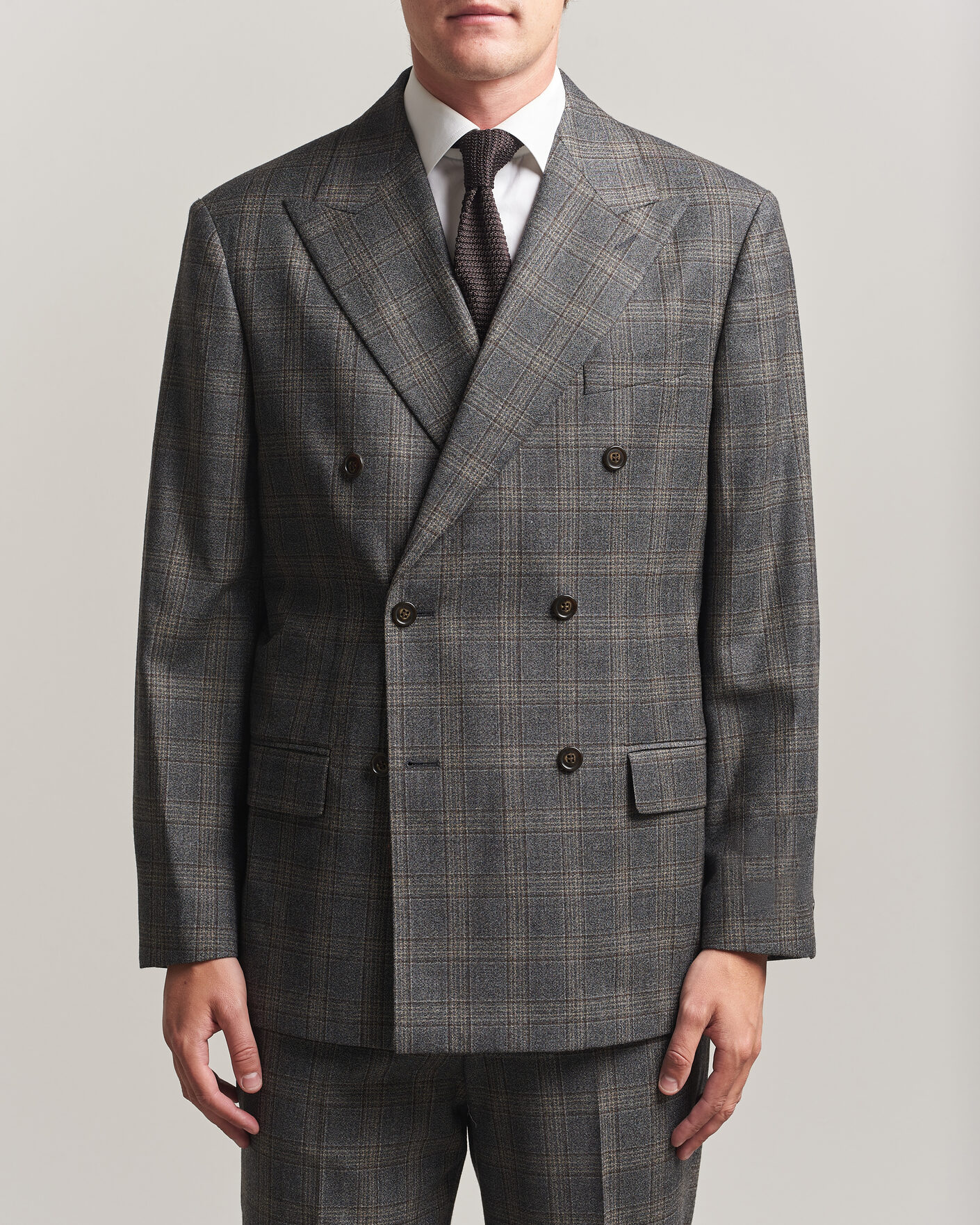 Herre | Dressjakker | Gant | Wool Glencheck Double Breasted Blazer Ceramic Grey