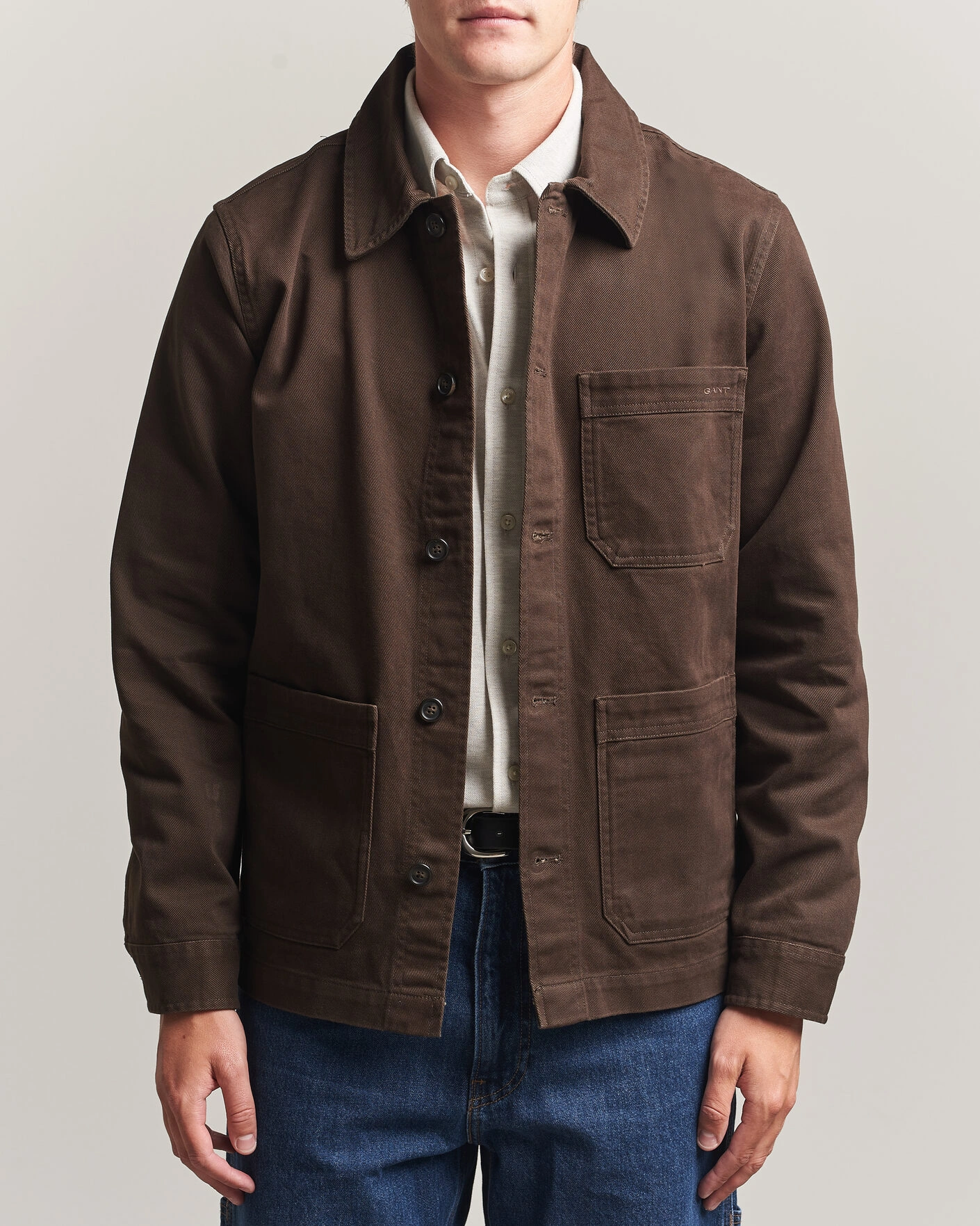 Herre | Skjorter | Gant | Regular Fit Brushed Twill Overshirt Black Brown