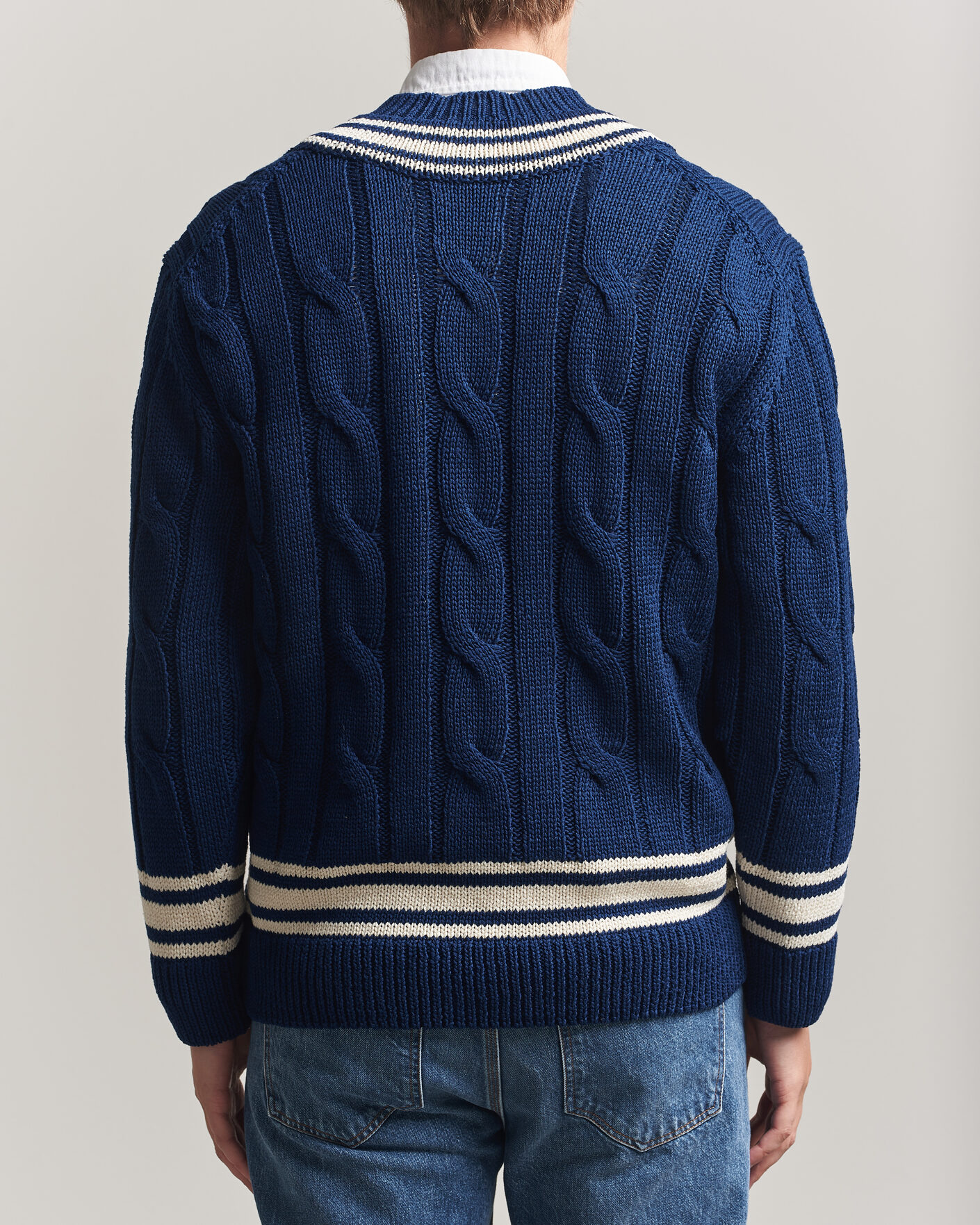 Herre | Gensere | Gant | Mercerized Cotton Knitted Cable V-Neck Persian Blue
