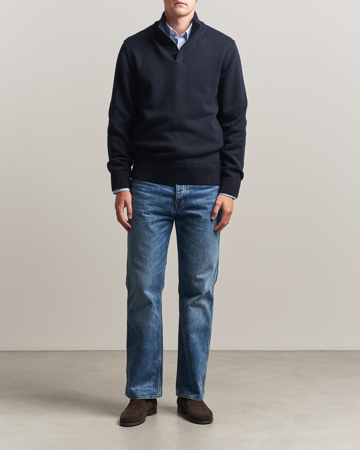 Herre | Gensere | Gant | Supima Cotton Half Buttoned Neck Evening Blue