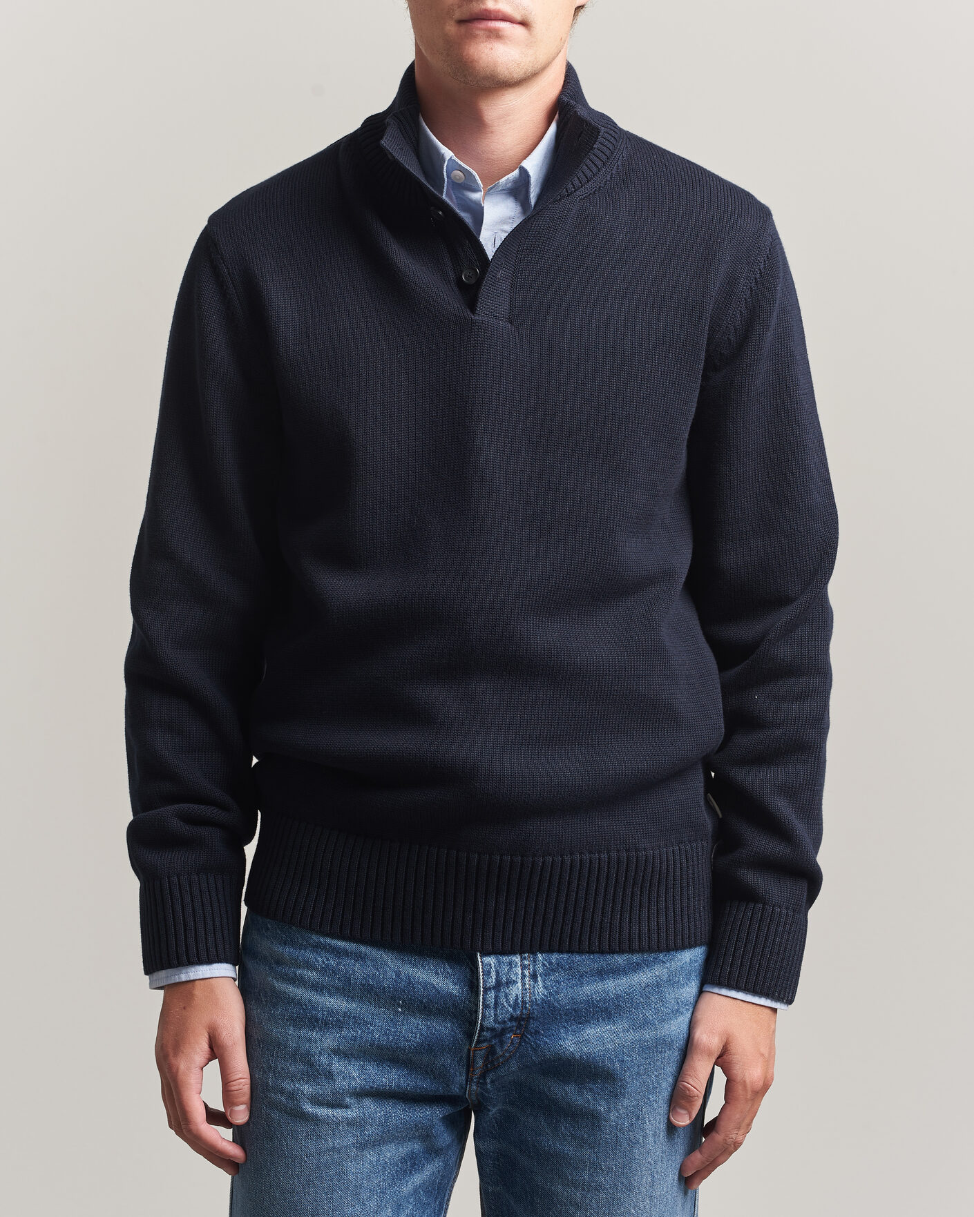 Herre | Gensere | Gant | Supima Cotton Half Buttoned Neck Evening Blue