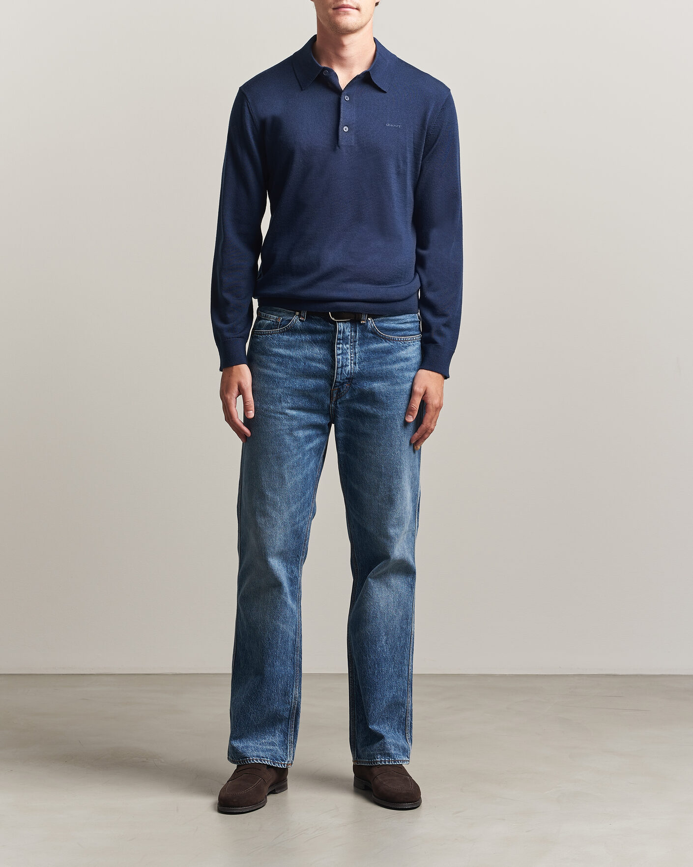 Herre | Gensere | Gant | Extrafine Merino Knitted Polo Marine