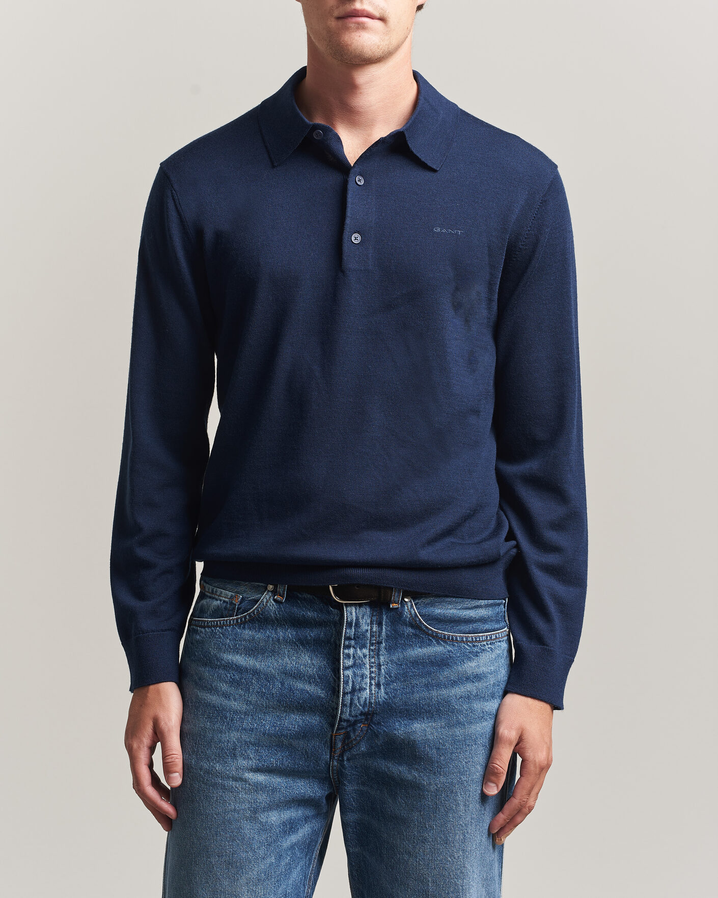 Herre | Gensere | Gant | Extrafine Merino Knitted Polo Marine