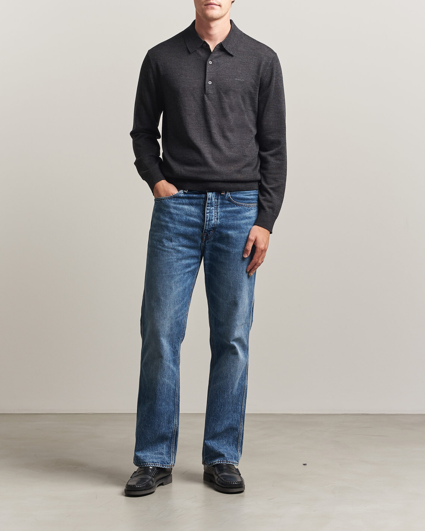 Herre | Gensere | Gant | Extrafine Merino Knitted Polo Dark Charcoal Melange