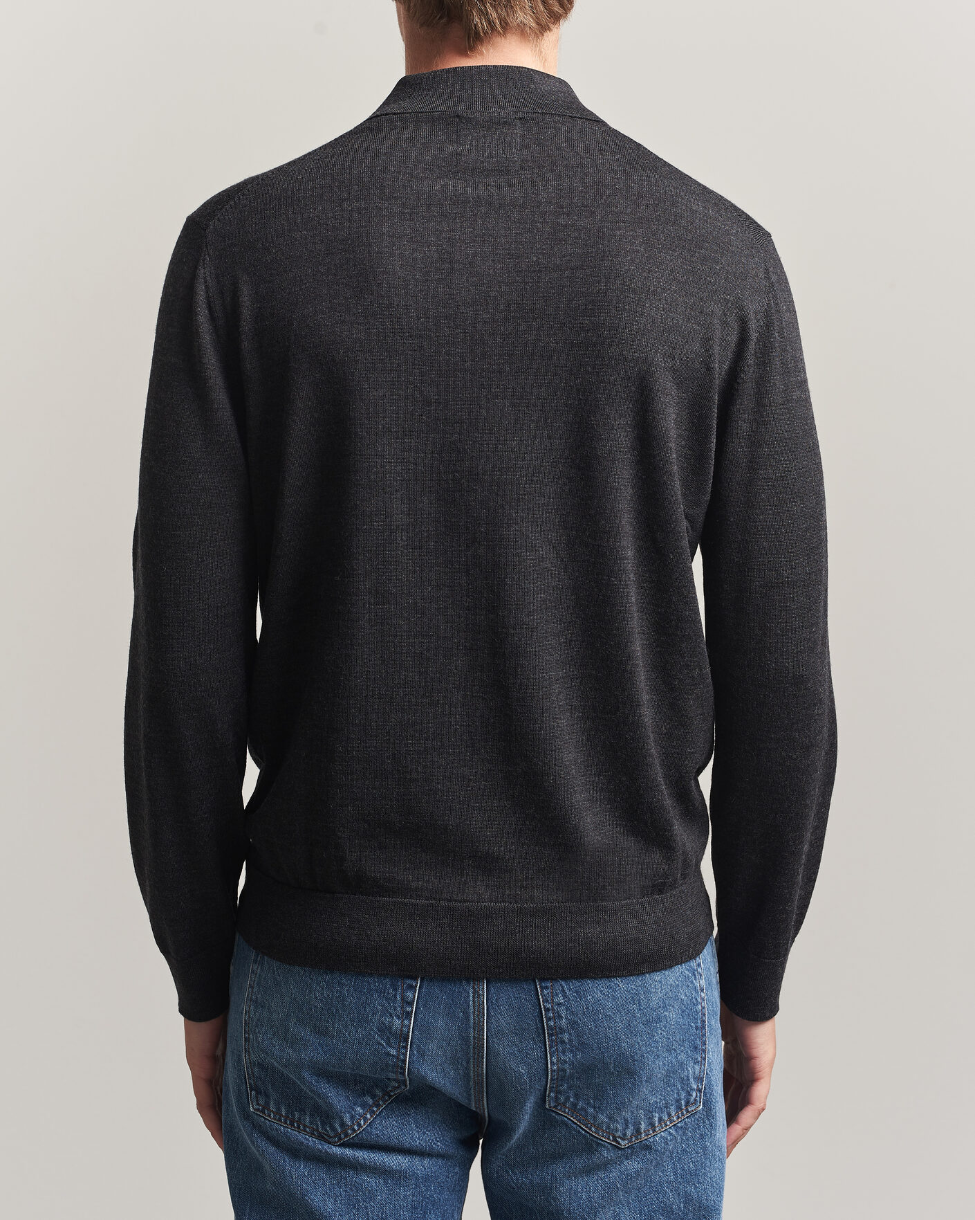 Herre | Gensere | Gant | Extrafine Merino Knitted Polo Dark Charcoal Melange