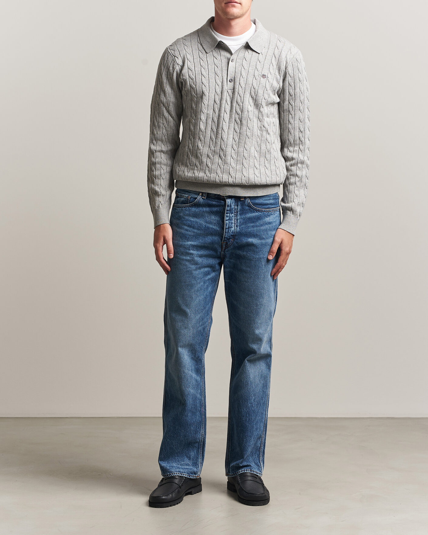 Herre | Gensere | Gant | Cotton Cable Polo Grey Melange
