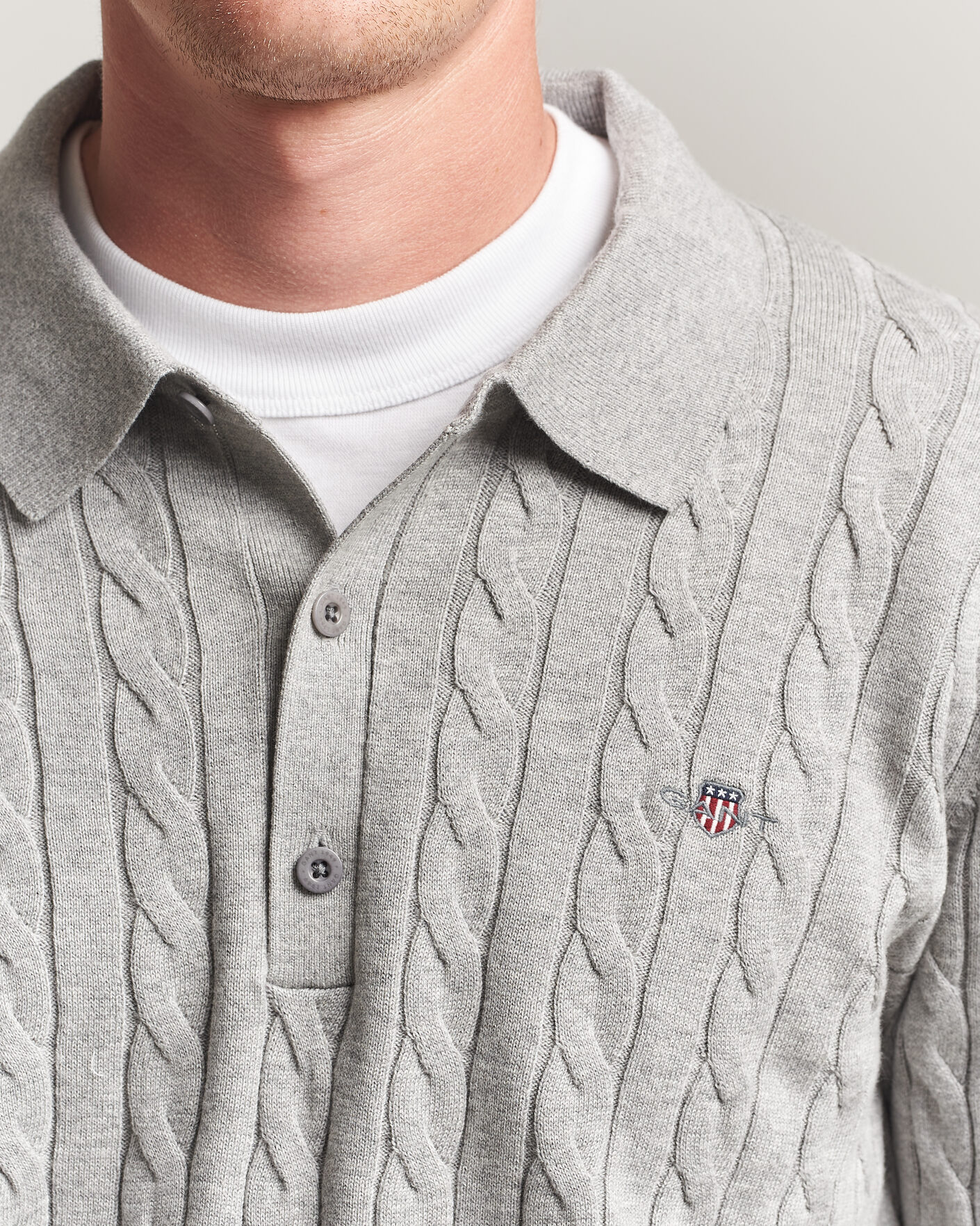 Herre | Gensere | Gant | Cotton Cable Polo Grey Melange