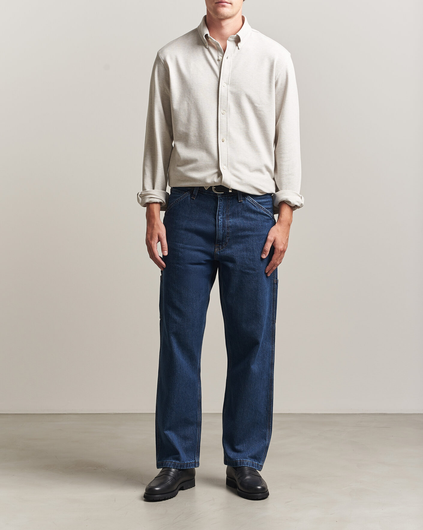 Herre | Skjorter | Gant | Regular Fit Jersey Pique Shirt Light Beige Melange