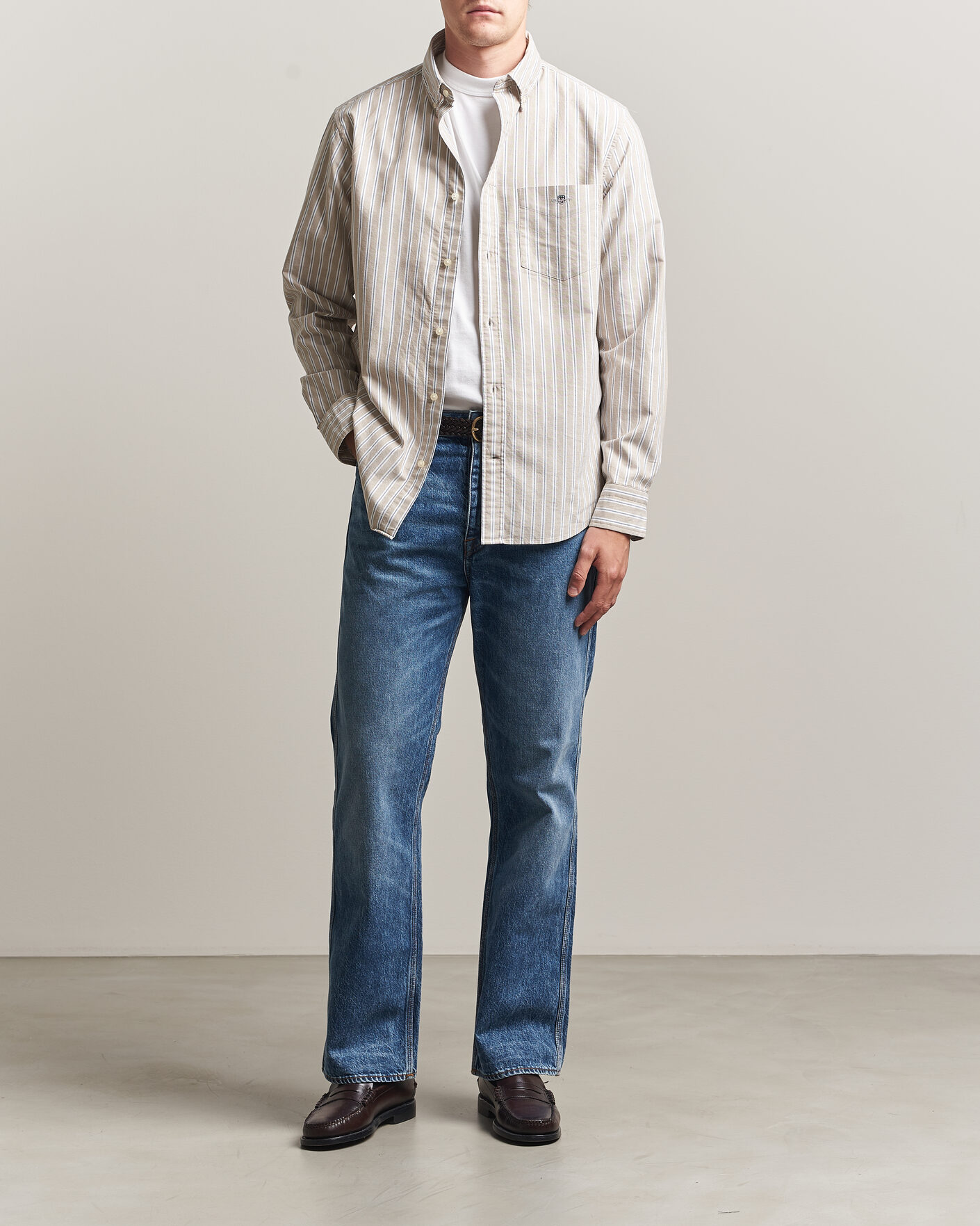 Herre | Skjorter | Gant | Regular Fit Classic Striped Oxford Shirt Light Taupe
