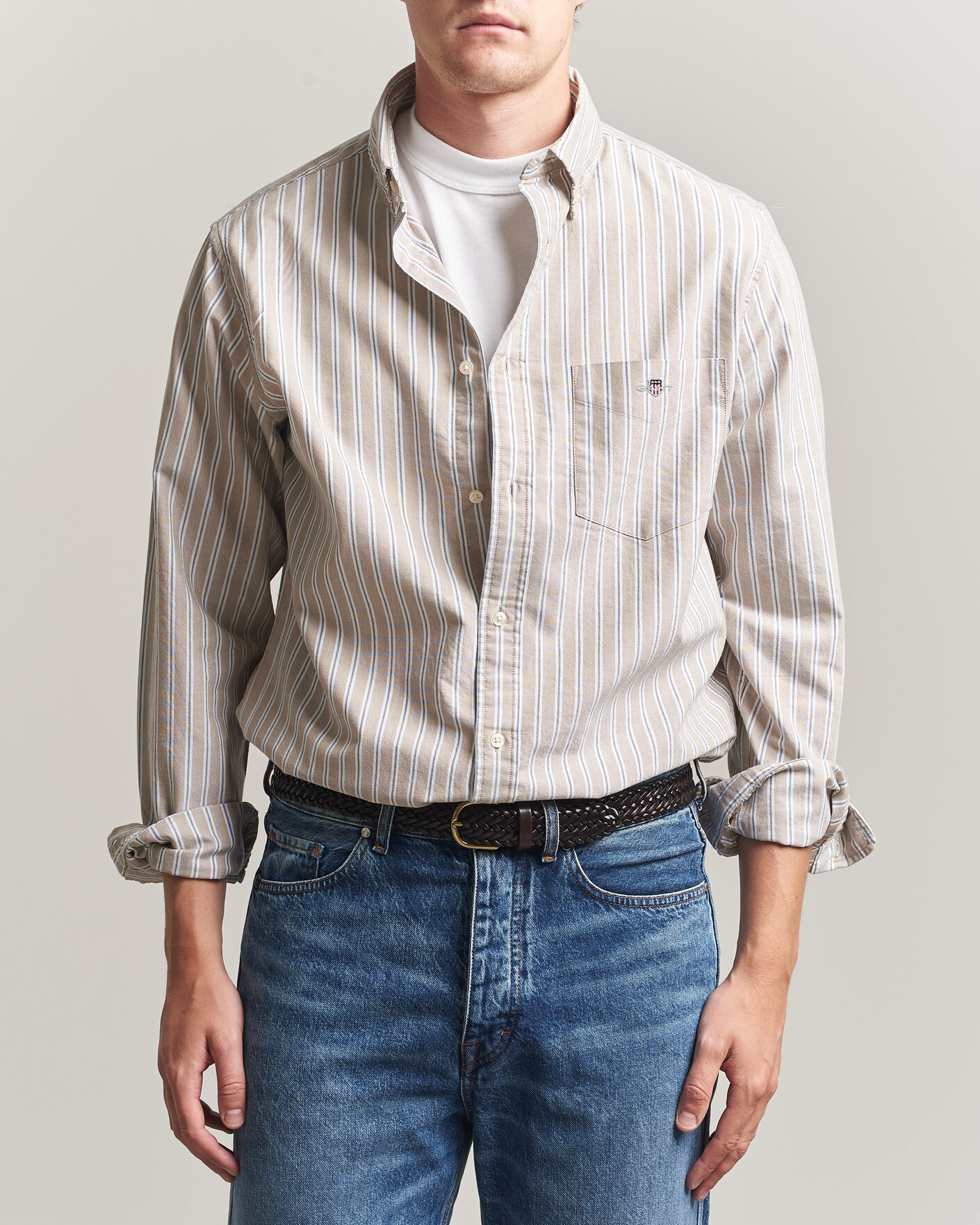 Herre | Skjorter | Gant | Regular Fit Classic Striped Oxford Shirt Light Taupe