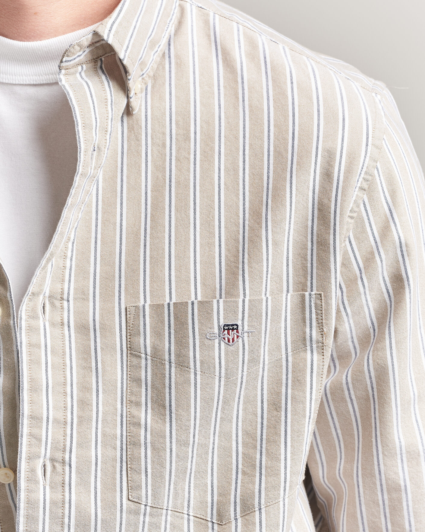 Herre | Skjorter | Gant | Regular Fit Classic Striped Oxford Shirt Light Taupe