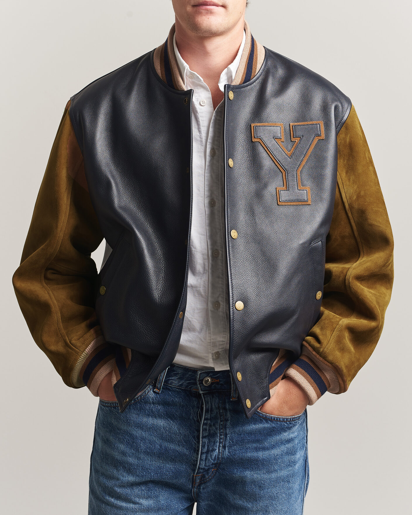 Herre | Jakker | Gant | YALE Suede/Leather Varsity Jacket Navy