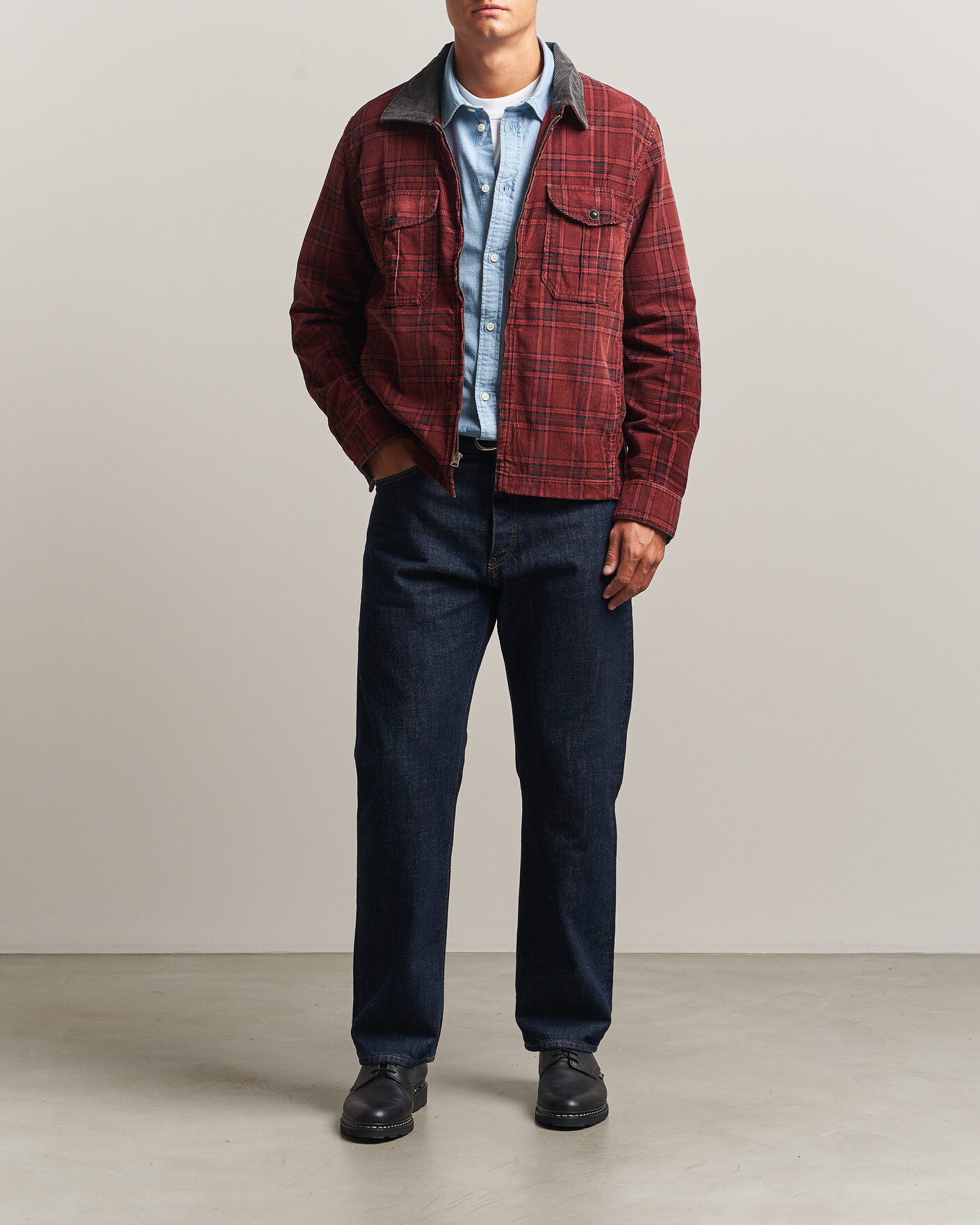 Herre | Jakker | RRL | Corduroy Zip Shirt Jacket Red/Black