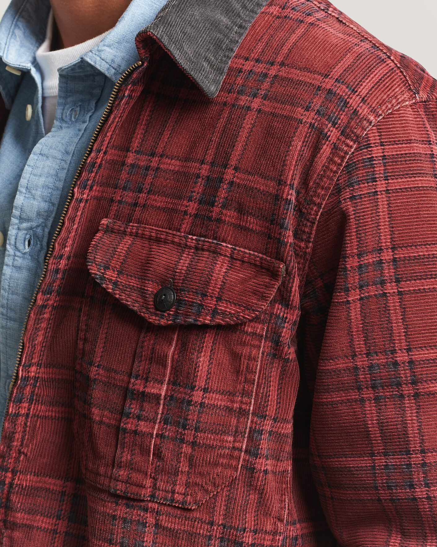 Herre | Jakker | RRL | Corduroy Zip Shirt Jacket Red/Black