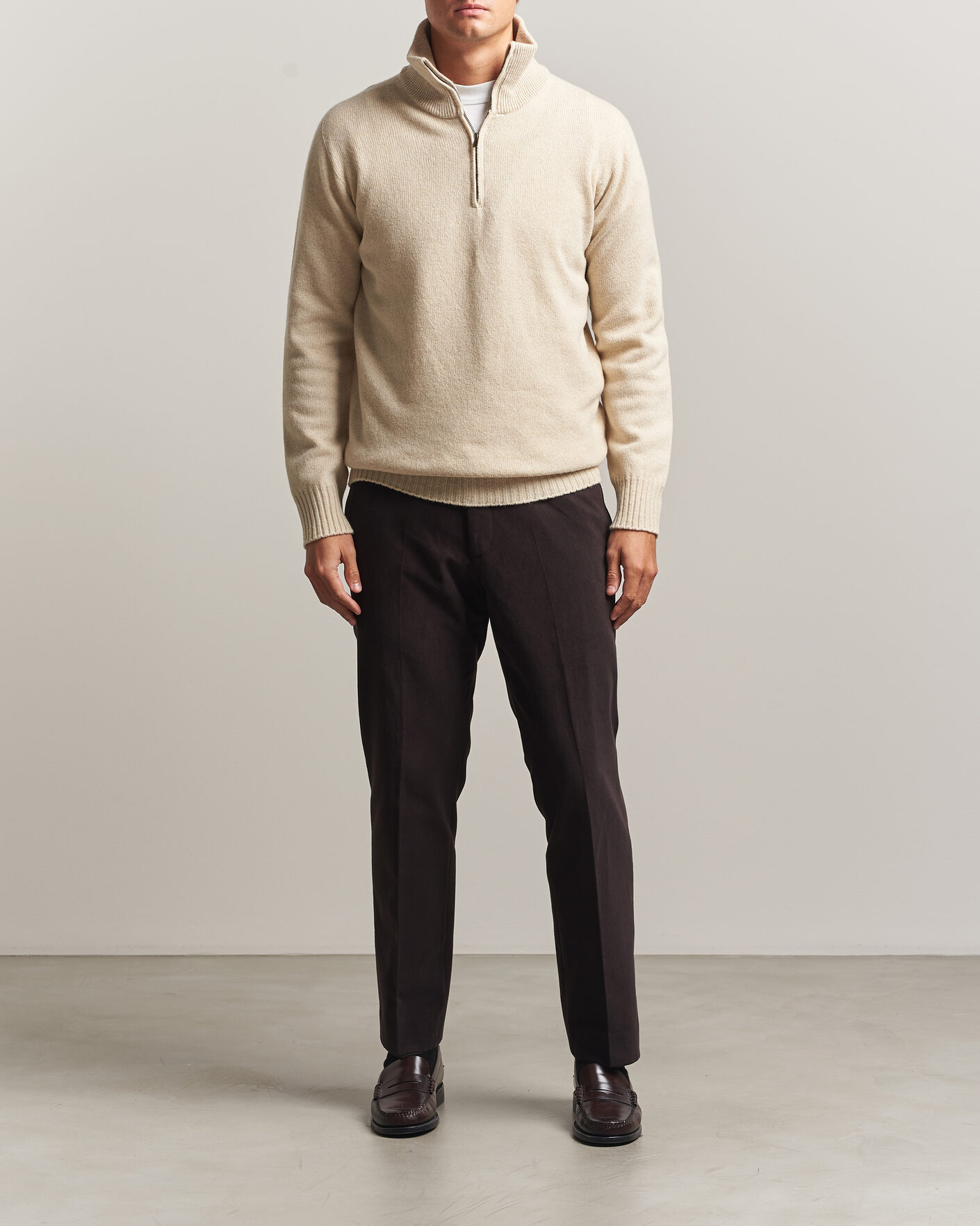 Herre | Gensere | Altea | Wool/Cashmere Half Zip Beige