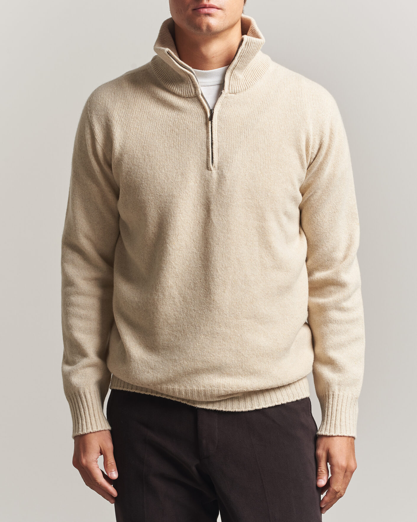 Herre | Gensere | Altea | Wool/Cashmere Half Zip Beige