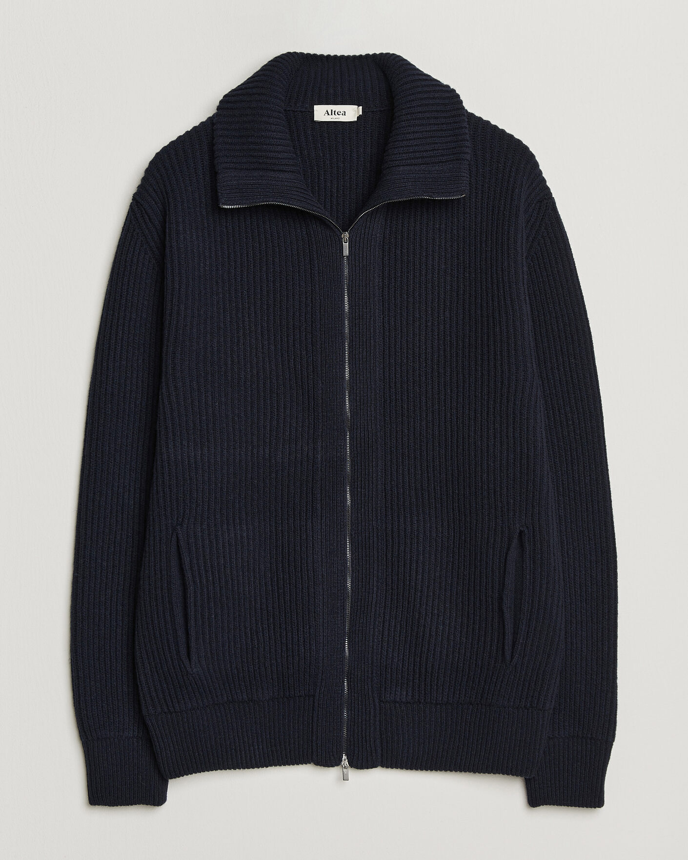 Herre | Gensere | Altea | Rib Wool Bomber Cardigan Navy
