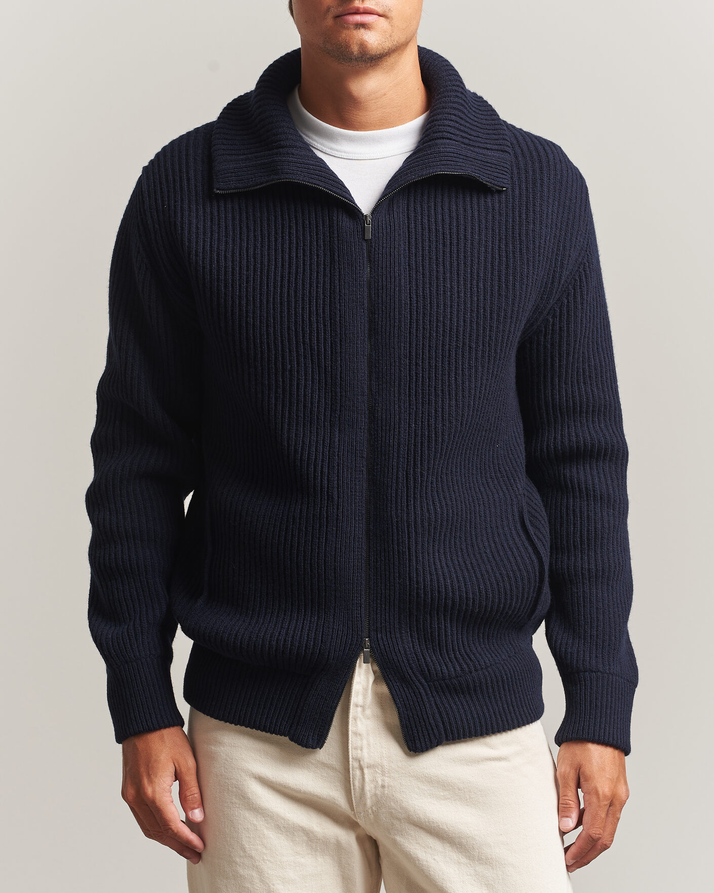 Herre | Gensere | Altea | Rib Wool Bomber Cardigan Navy