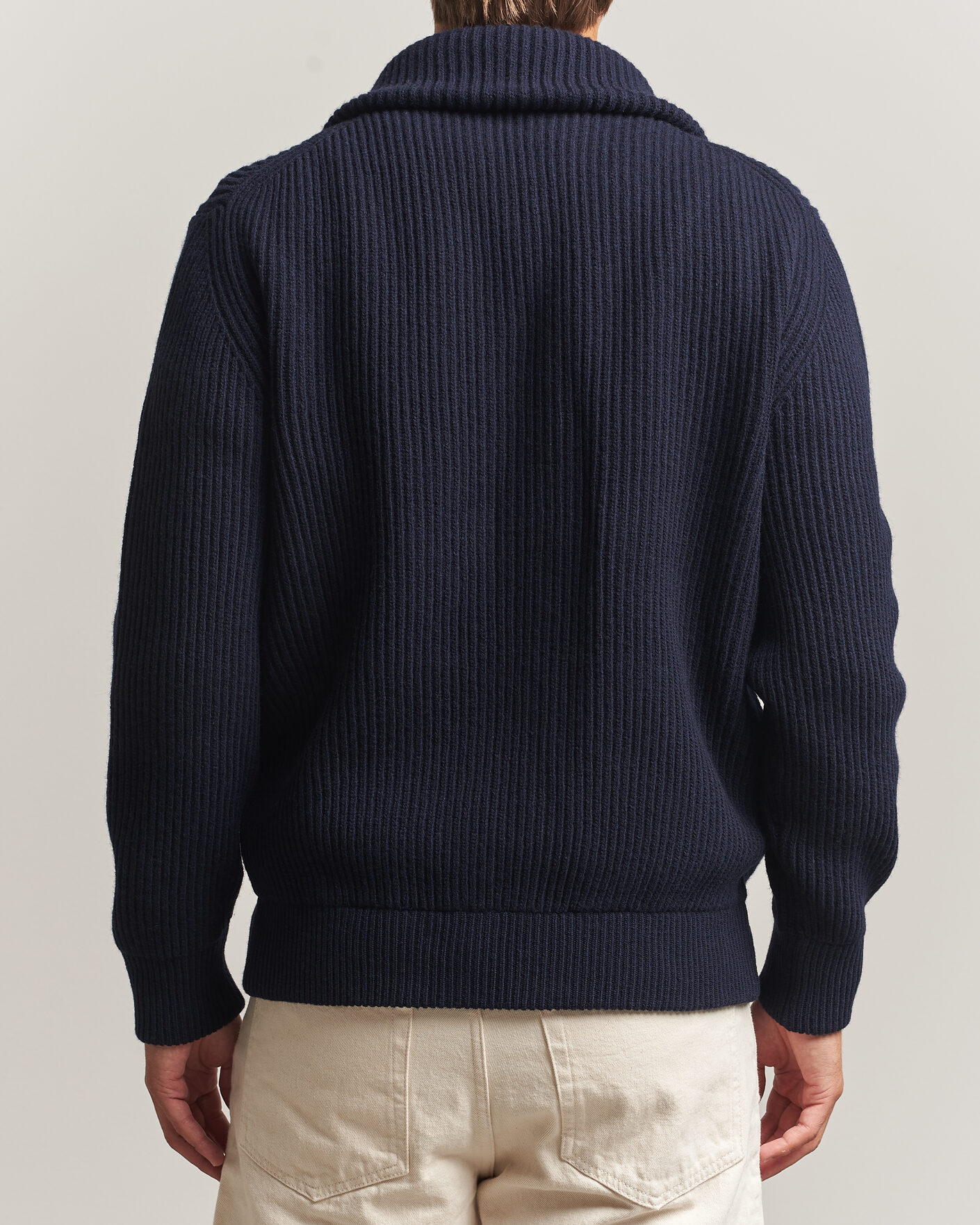 Herre | Gensere | Altea | Rib Wool Bomber Cardigan Navy