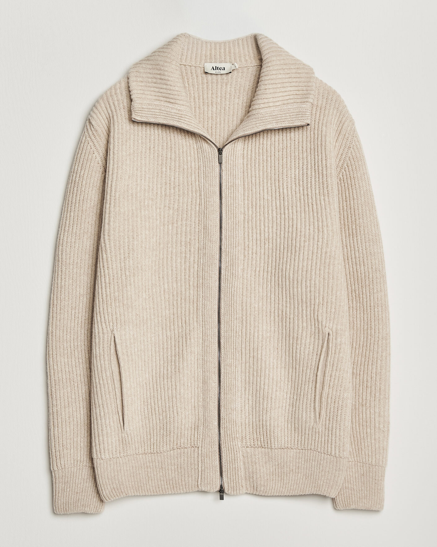 Herre | Gensere | Altea | Rib Wool Bomber Cardigan Beige