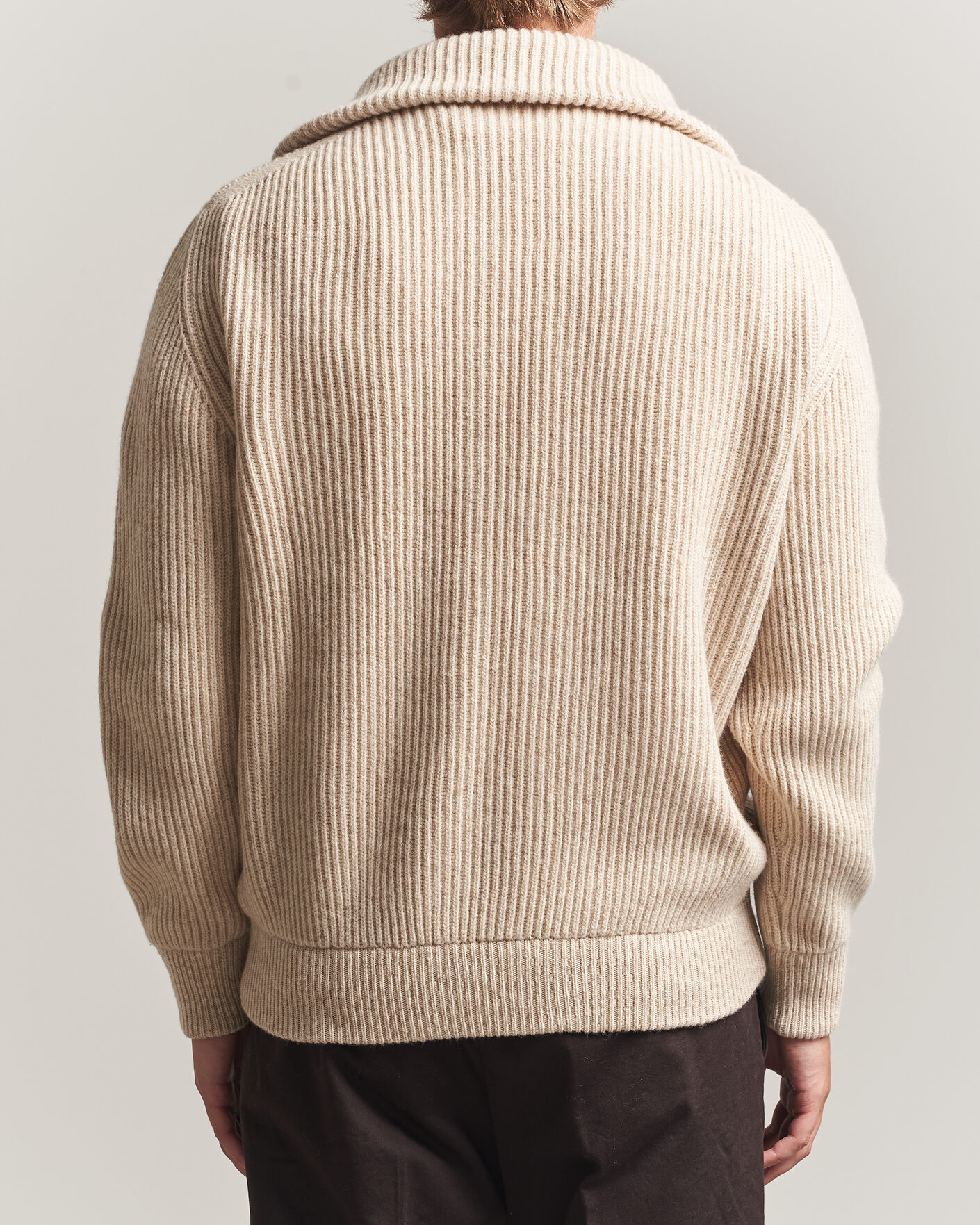 Herre | Gensere | Altea | Rib Wool Bomber Cardigan Beige
