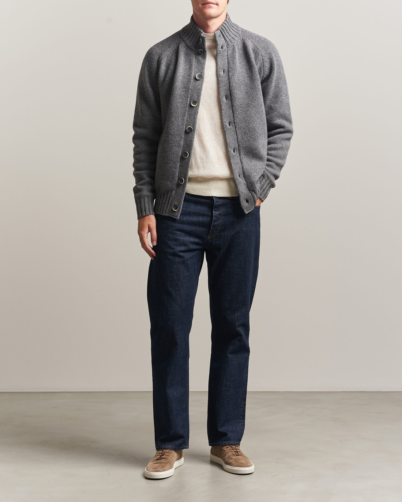 Herre | Gensere | Altea | Raglan Sleeve Buttoned Cardigan Grey Melange