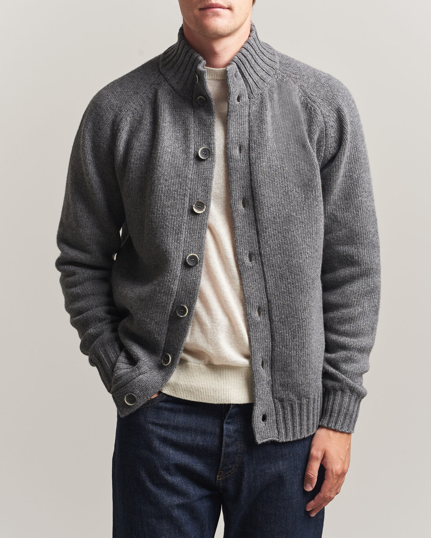 Herre | Gensere | Altea | Raglan Sleeve Buttoned Cardigan Grey Melange