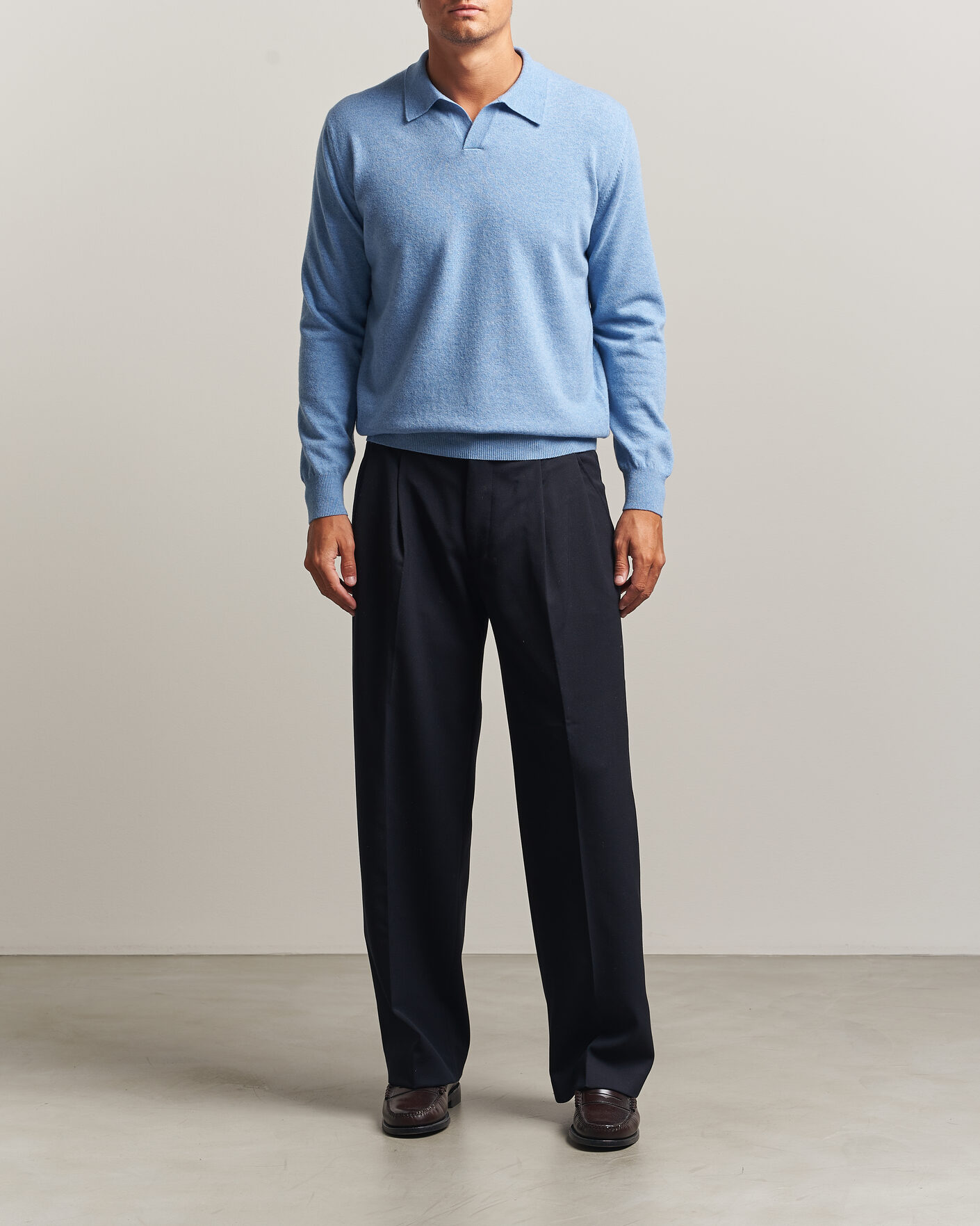 Herre | Gensere | Altea | Long Sleeve Knitted Polo Sky Blue