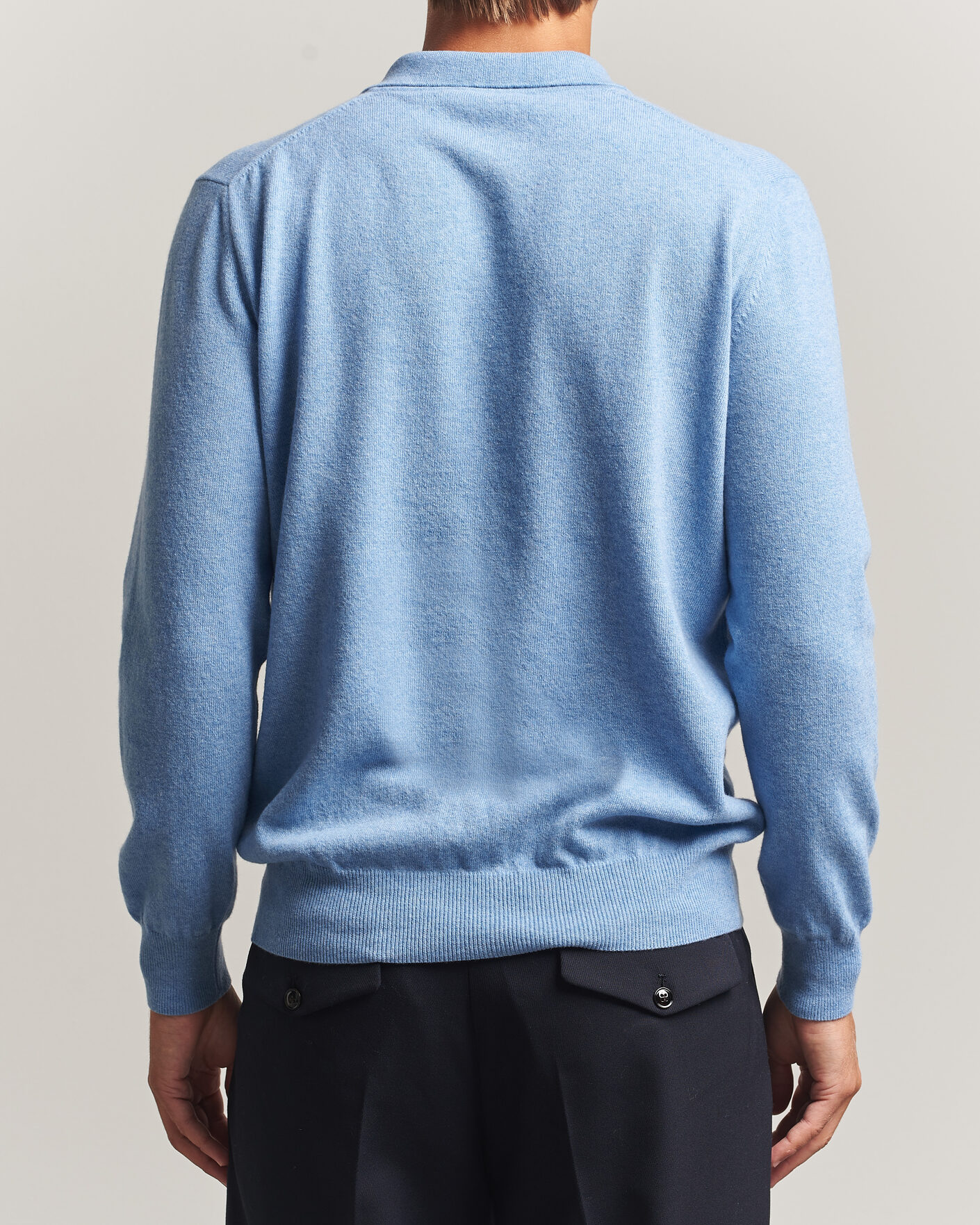 Herre | Gensere | Altea | Long Sleeve Knitted Polo Sky Blue