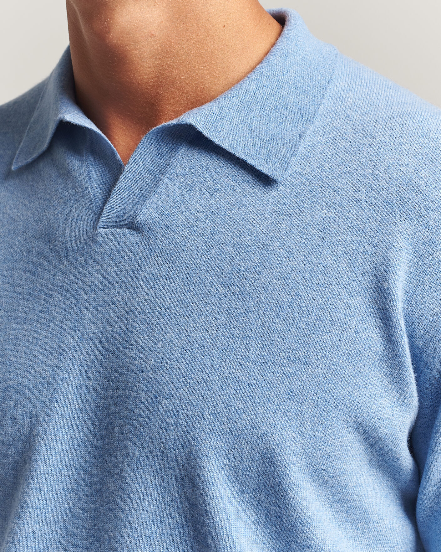 Herre | Gensere | Altea | Long Sleeve Knitted Polo Sky Blue