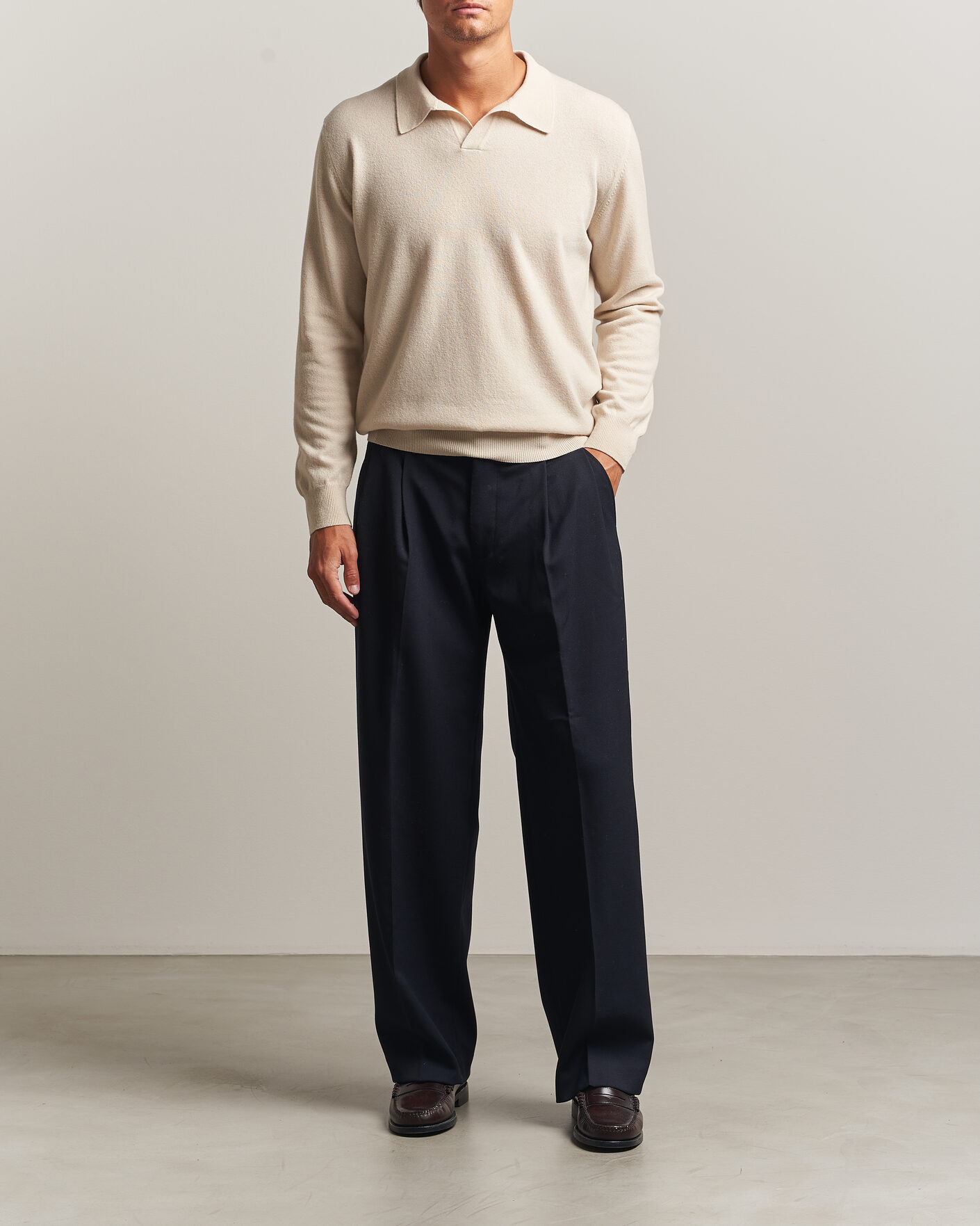 Herre | Gensere | Altea | Long Sleeve Knitted Polo Beige