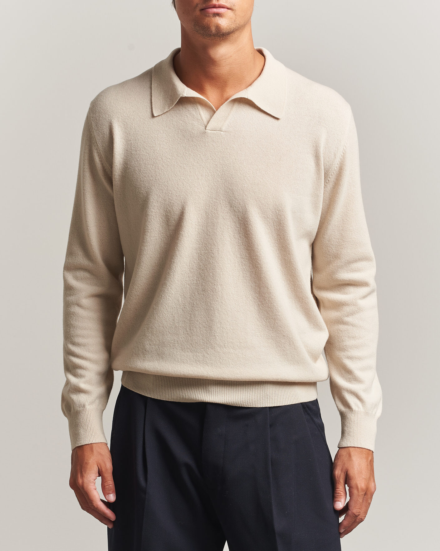 Herre | Gensere | Altea | Long Sleeve Knitted Polo Beige