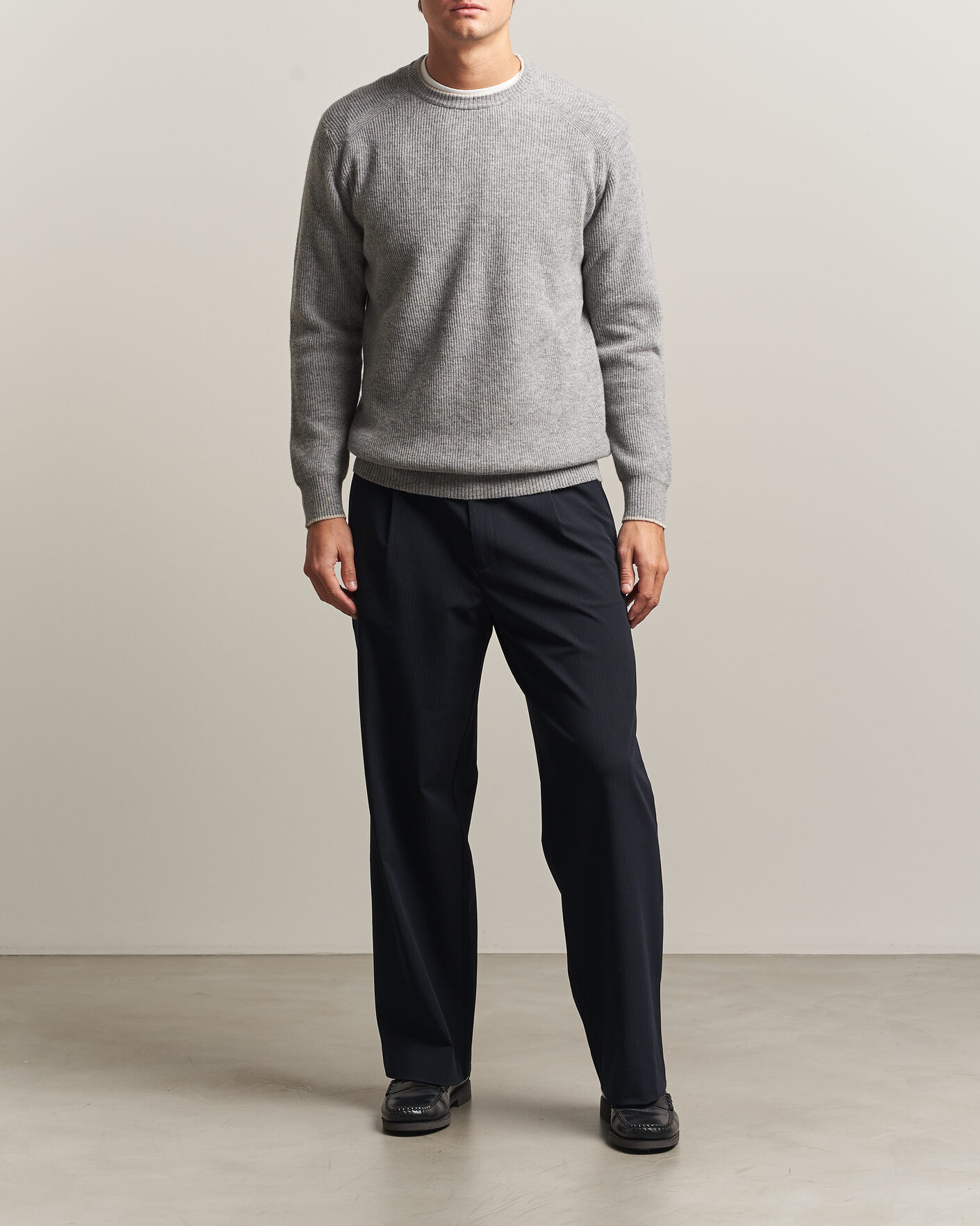 Herre | Gensere | Altea | Rib Wool Raglan Sweater Light Grey