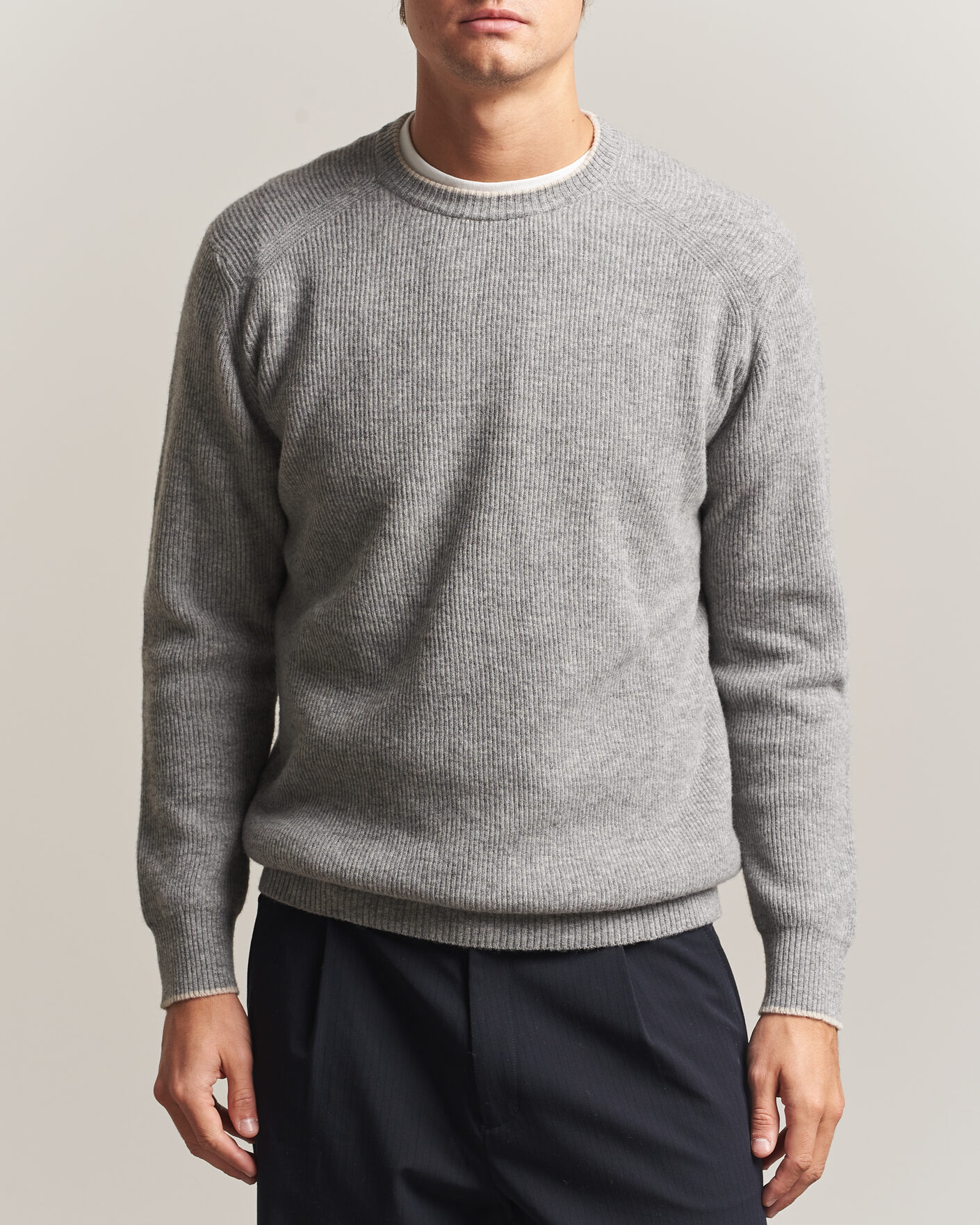 Herre | Gensere | Altea | Rib Wool Raglan Sweater Light Grey