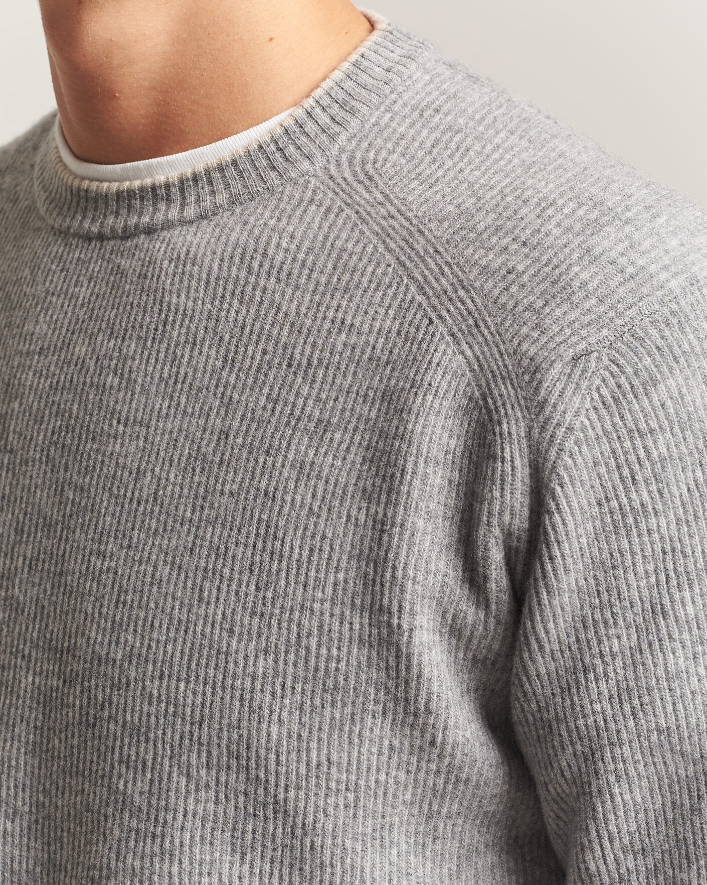 Herre | Gensere | Altea | Rib Wool Raglan Sweater Light Grey