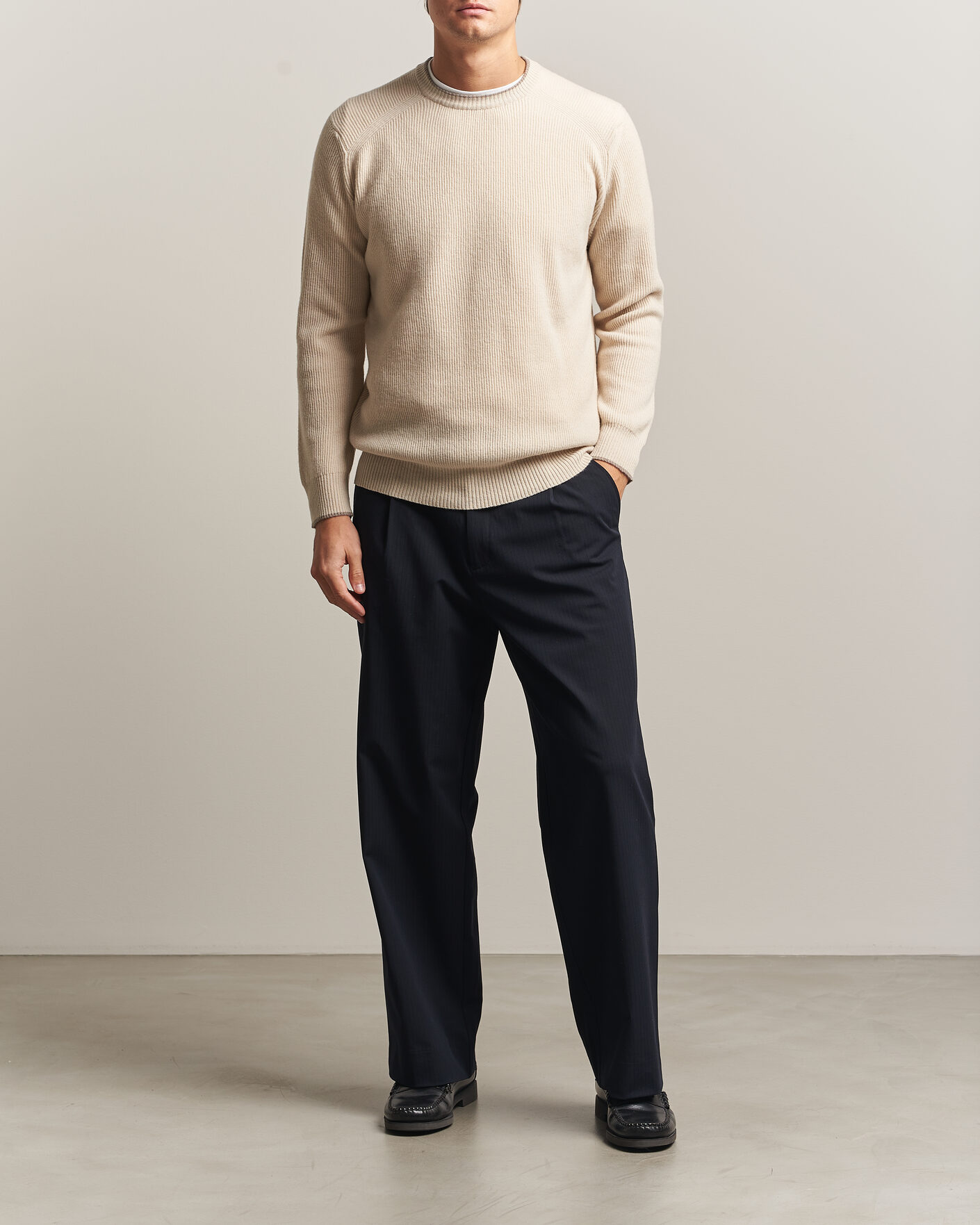 Herre | Gensere | Altea | Rib Wool Raglan Sweater Cream