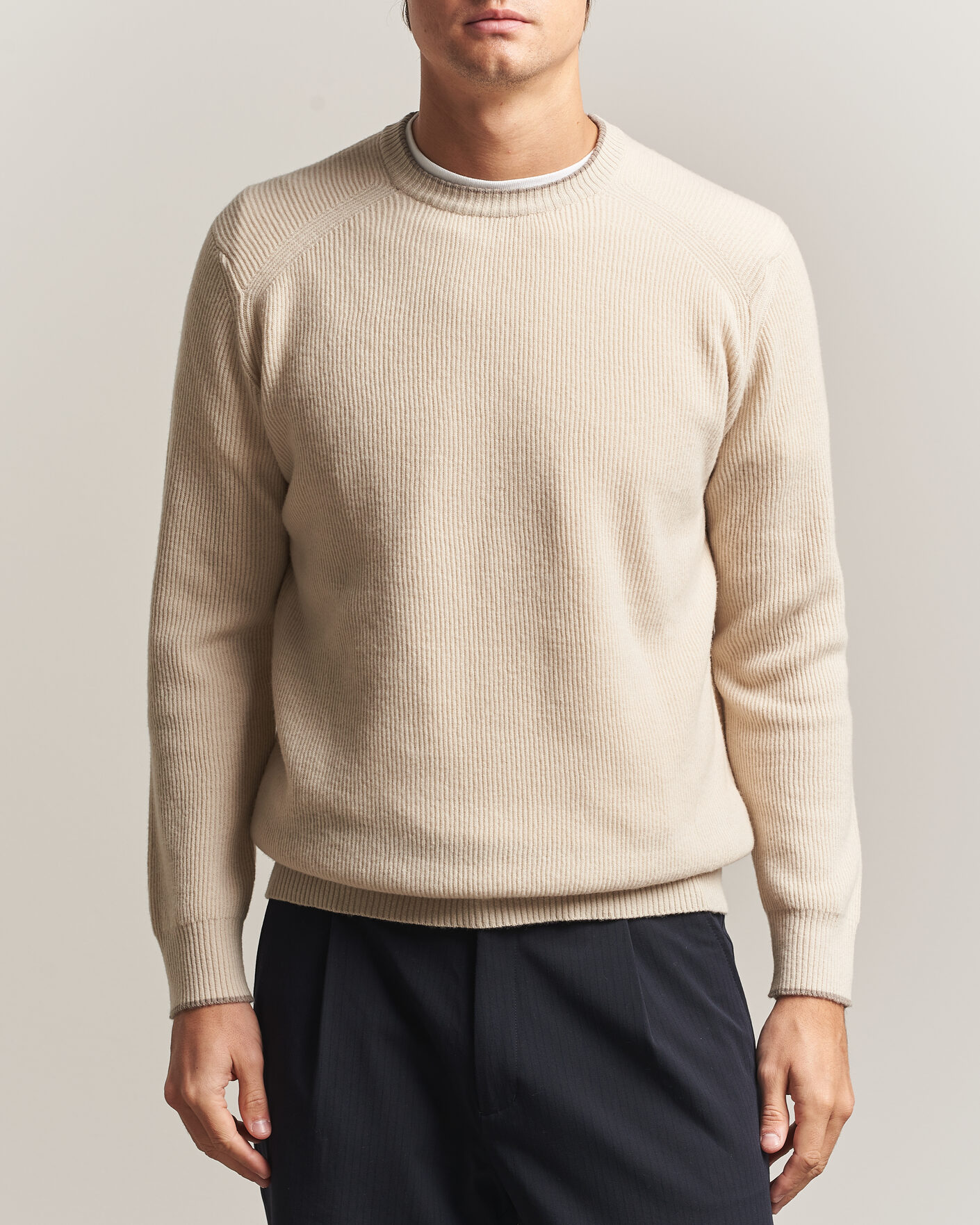Herre | Gensere | Altea | Rib Wool Raglan Sweater Cream