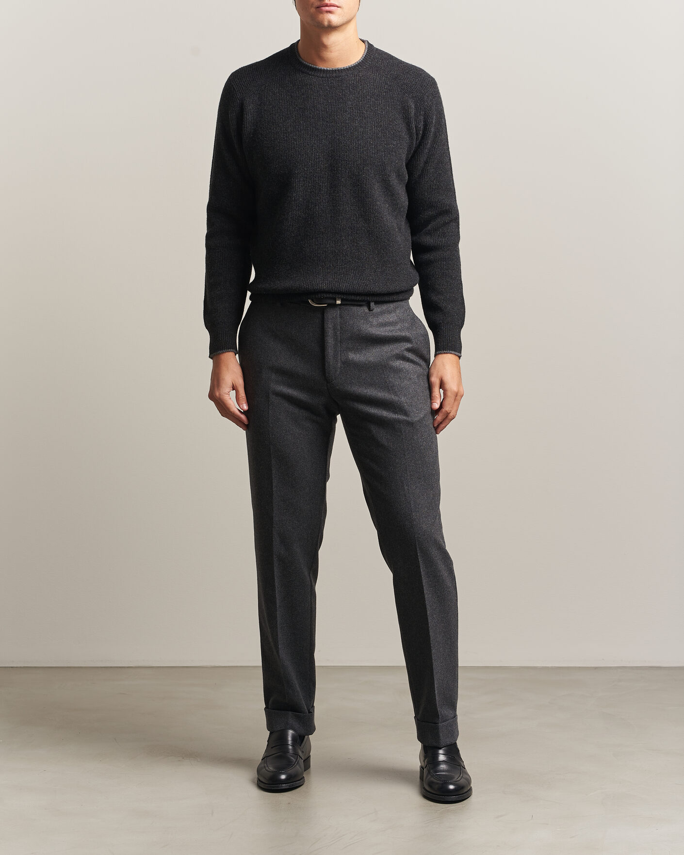 Herre | Gensere | Altea | Rib Wool Raglan Sweater Charcoal