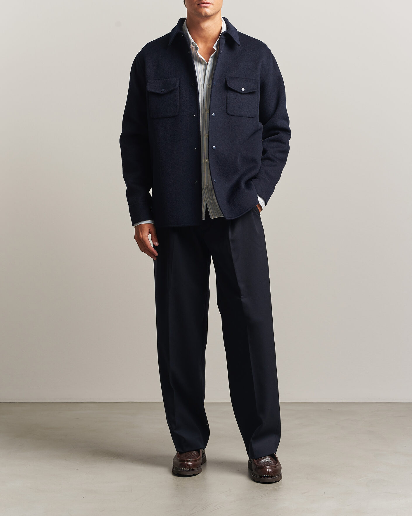 Herre | Jakker | Aspesi | Double Wool Shirt Jacket Navy