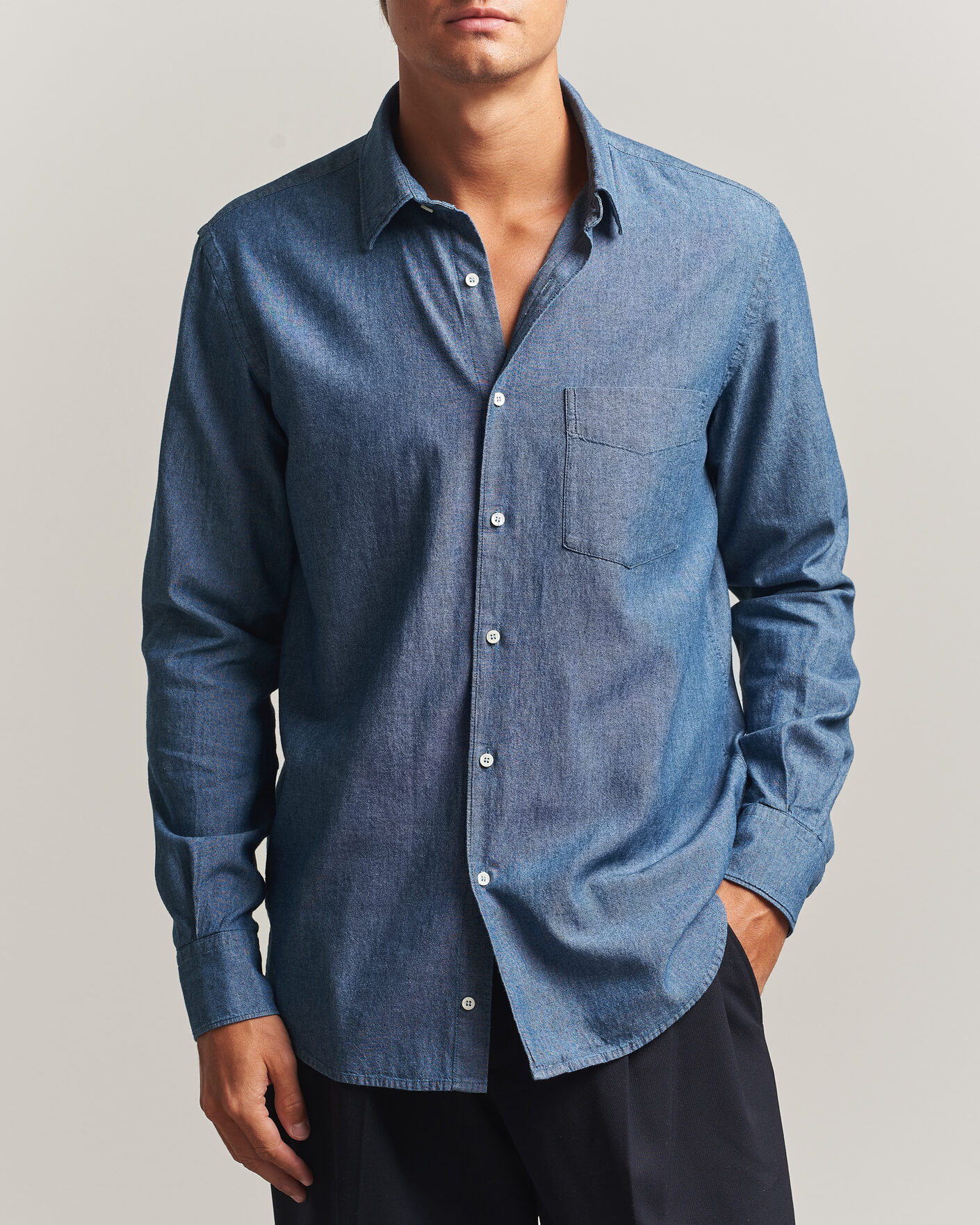 Herre | Skjorter | Aspesi | Chambray Shirt Blue Denim