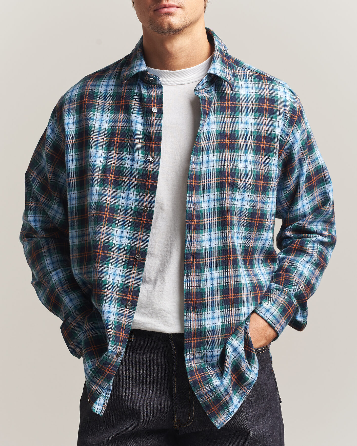 Herre | Skjorter | Aspesi | Flannel Shirt Blue Check