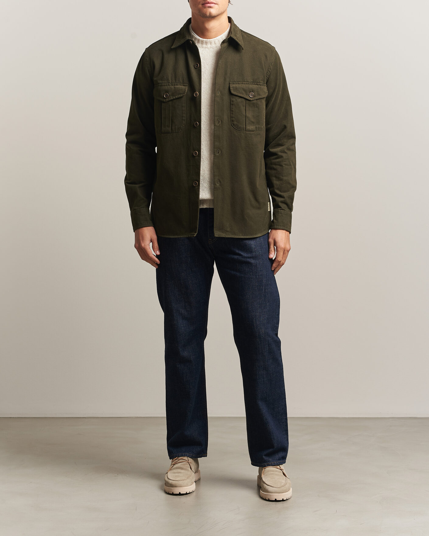 Herre | Skjorter | Aspesi | Twill Cotton Overshirt Military