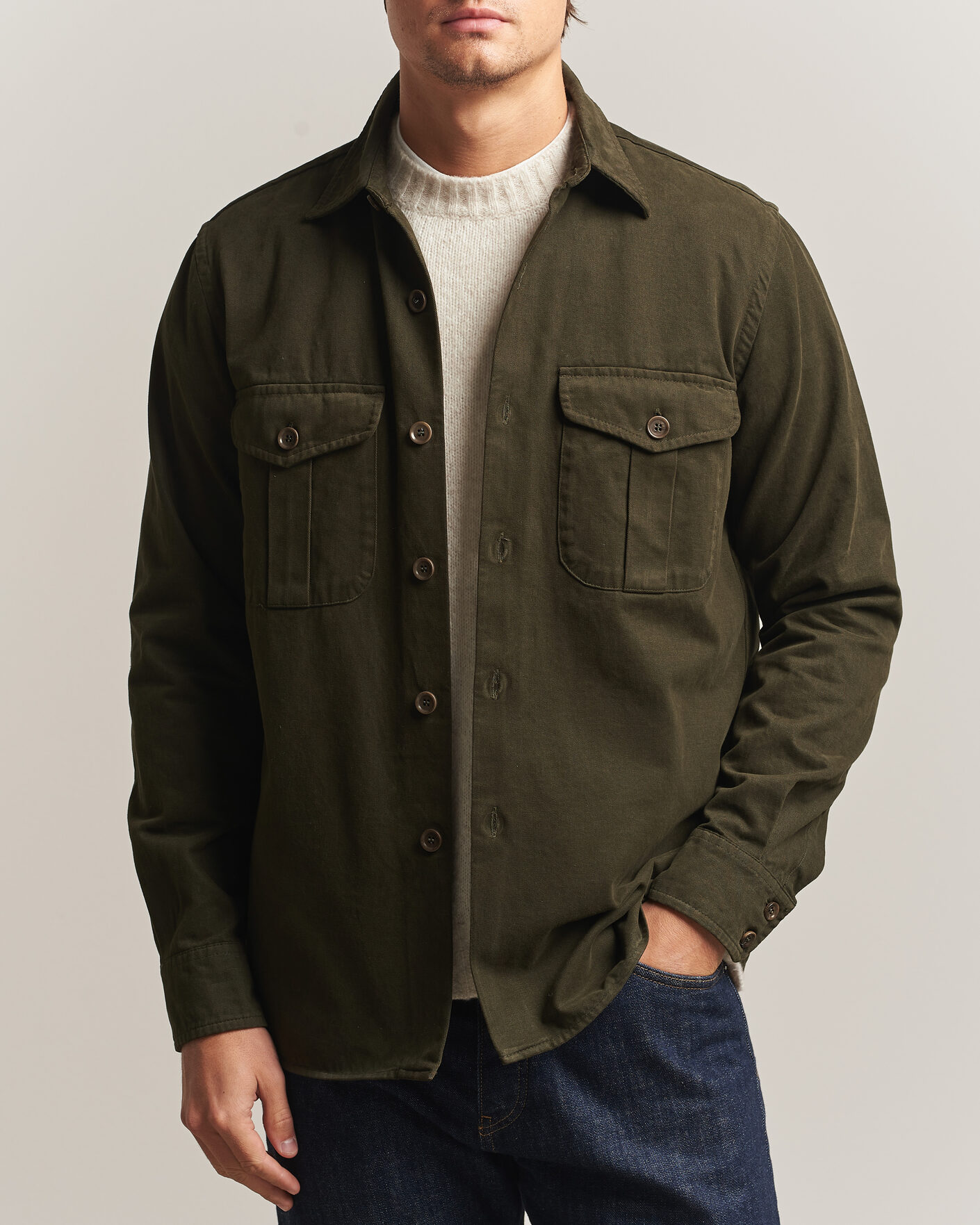 Herre | Skjorter | Aspesi | Twill Cotton Overshirt Military