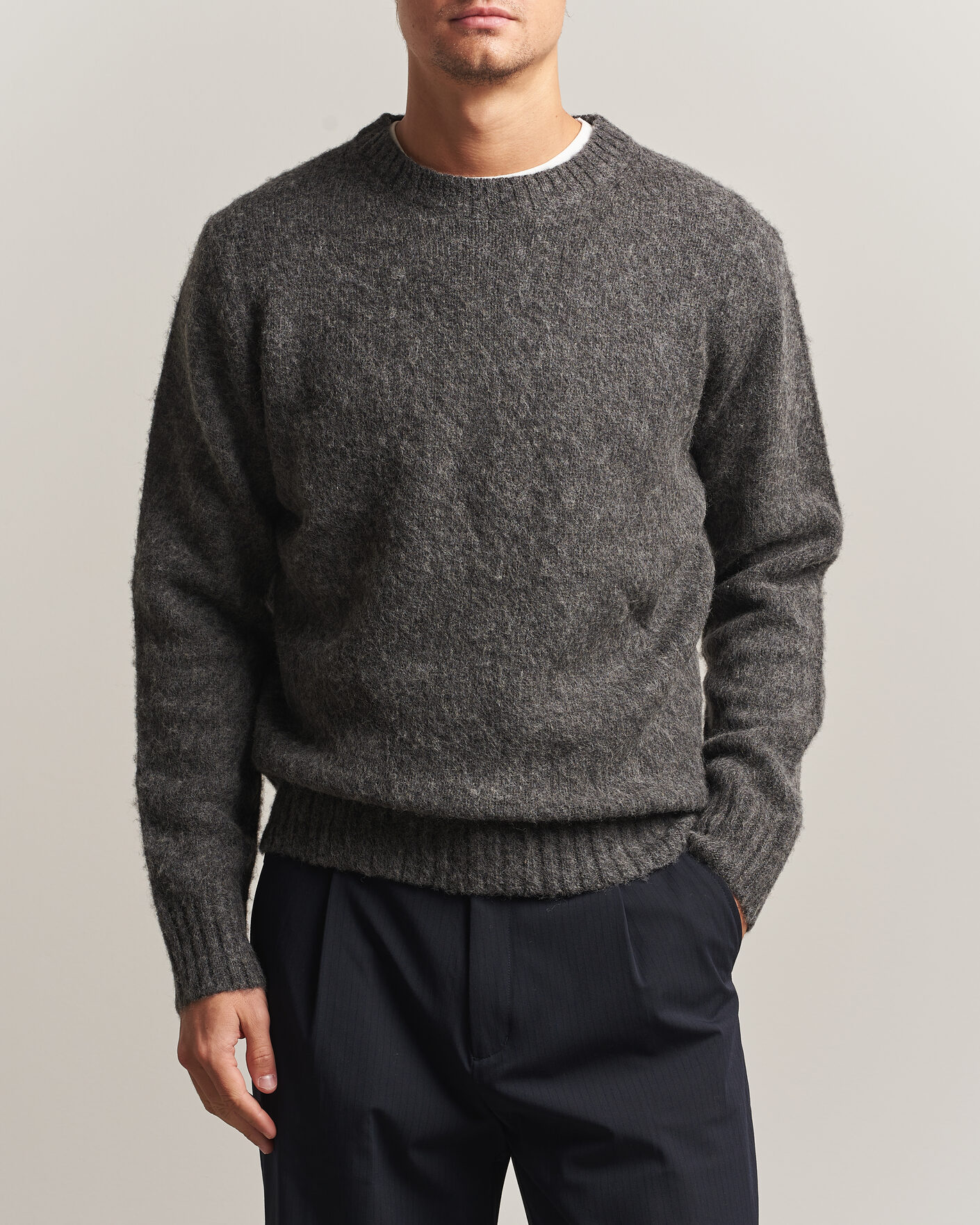 Herre | Gensere | Aspesi | Brushed Shetland Sweater Grey Melange